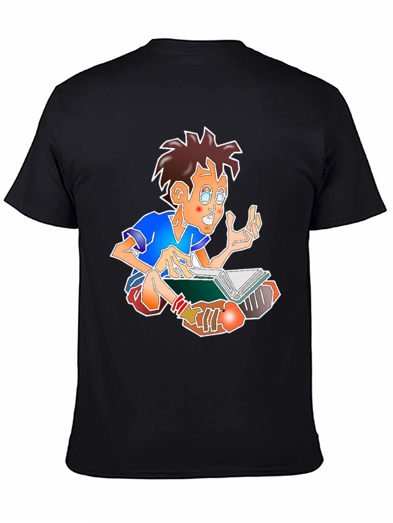 Black Cartoon Boy Reading Book Black Tee view 4