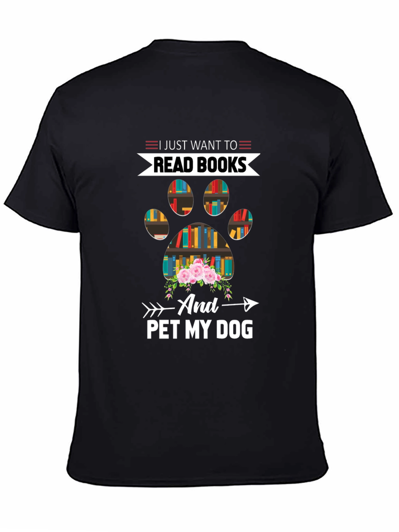 Black Read Books & Pet My Dog T-Shirt view 4