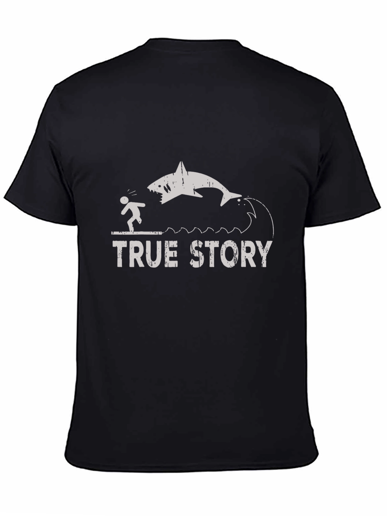 Black True Story Shark T-Shirt - Funny Graphic Tee view 4
