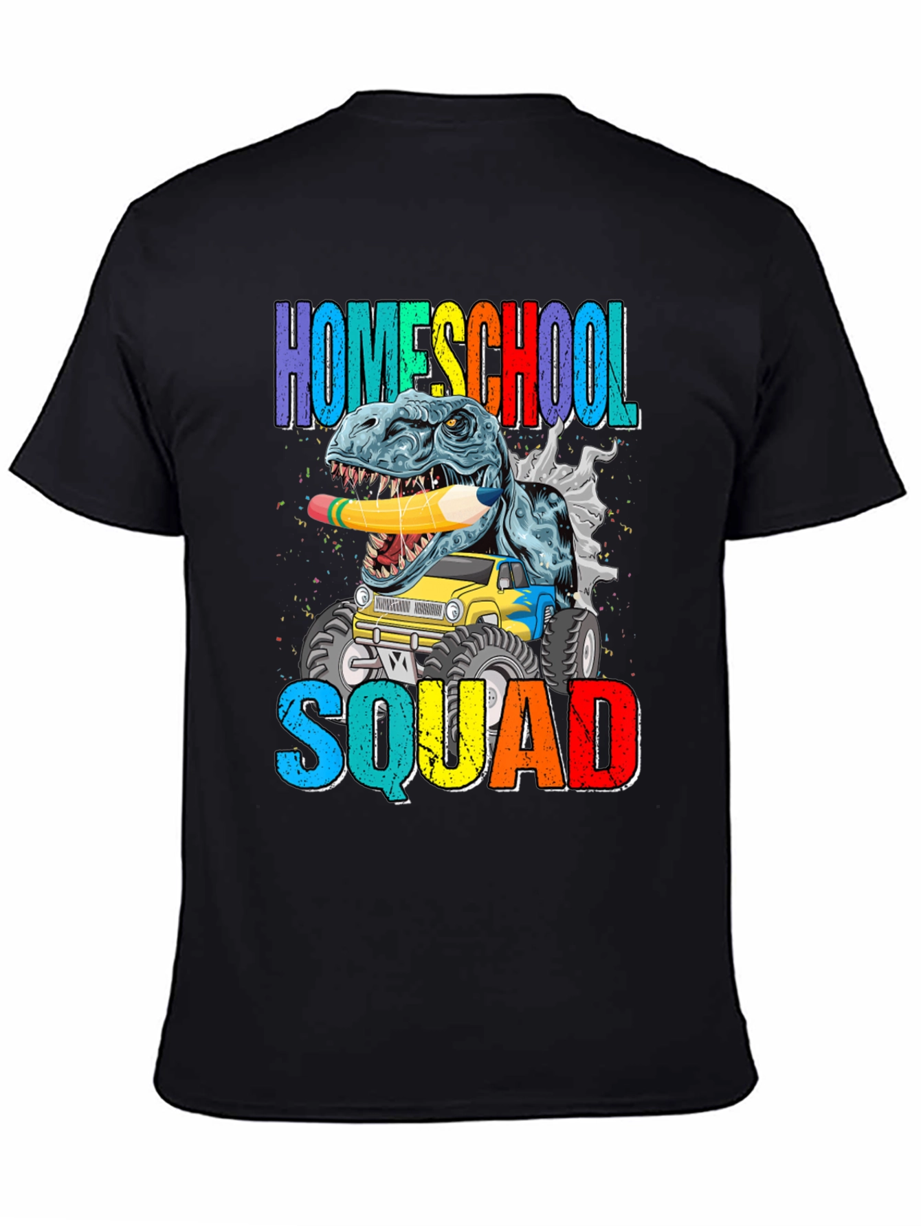 Black Homeschool Squad T-Shirt Dinosaur Monster Truck view 4