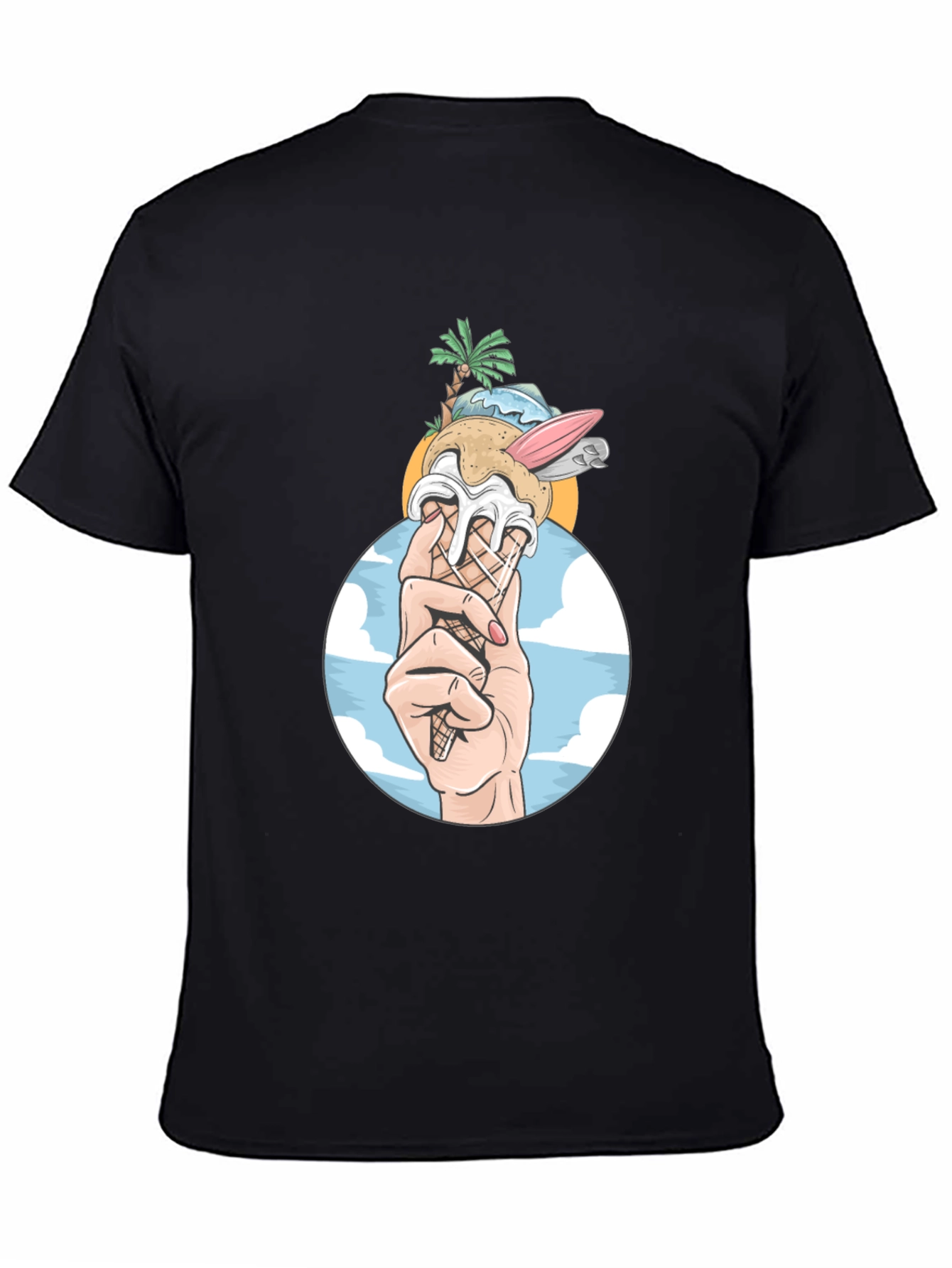 Black Tropical Ice Cream Cone Graphic Tee - Black Cotton Shirt view 4