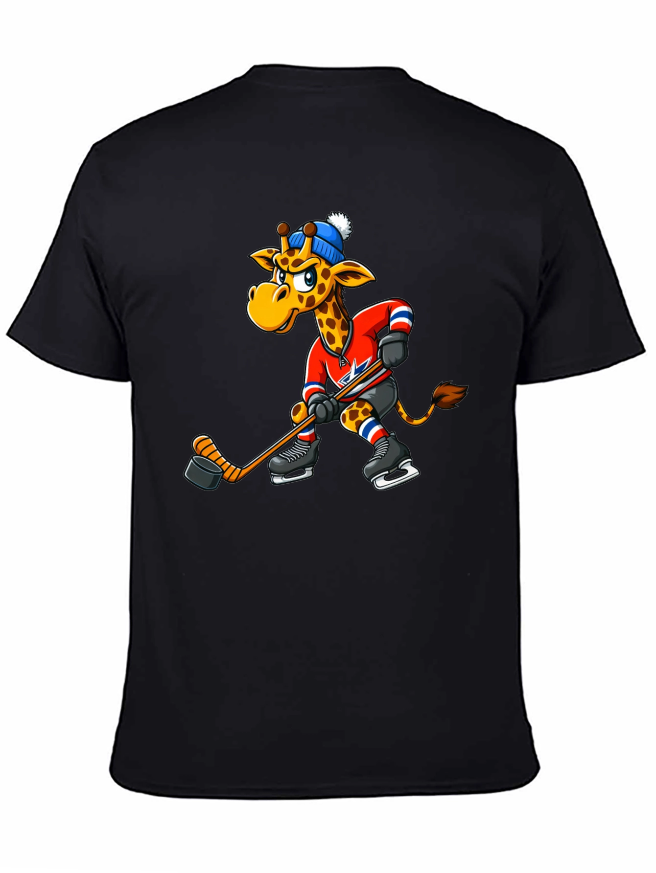 Black Hockey Giraffe Graphic Tee - Black Cotton T-Shirt view 4