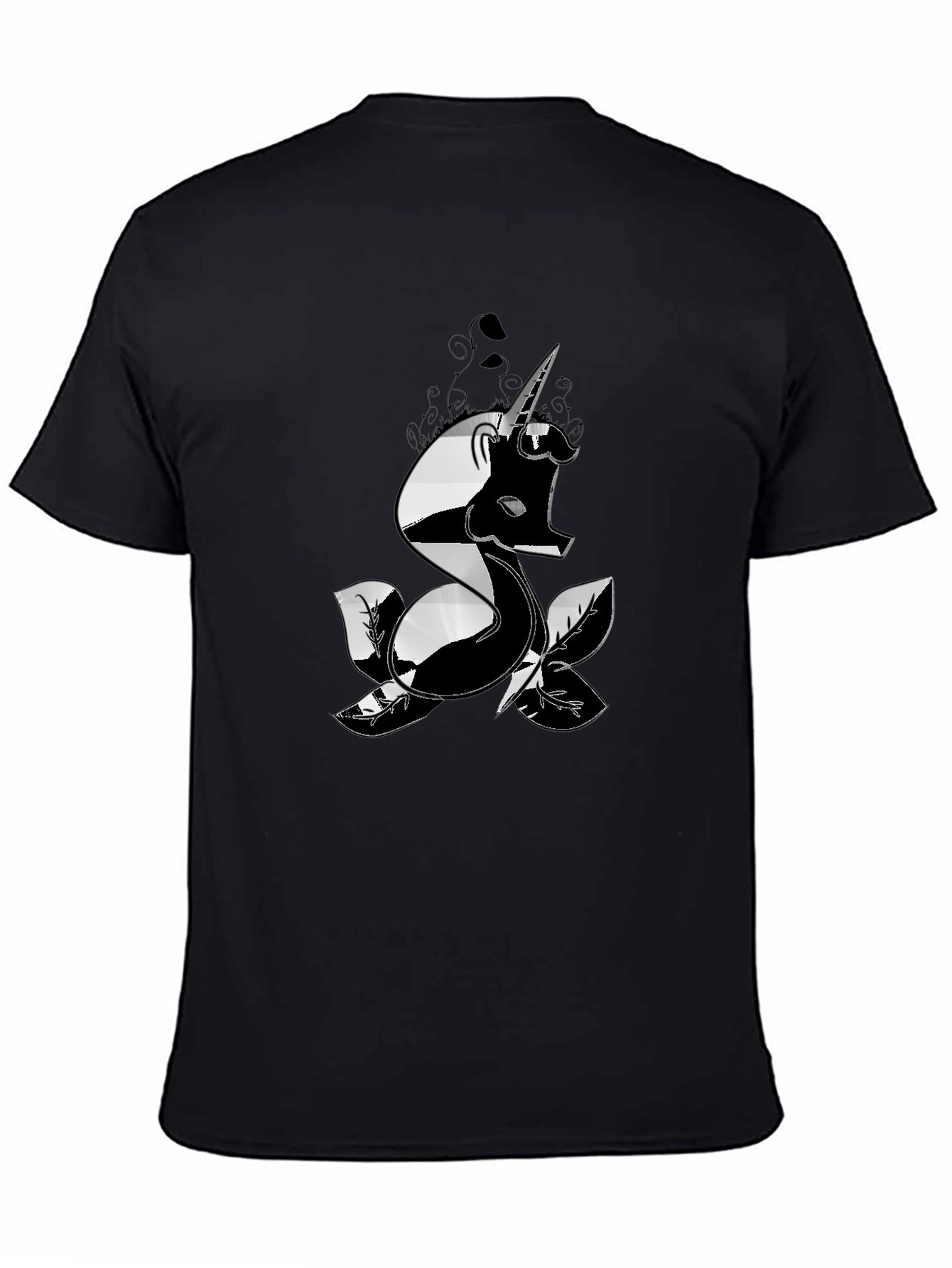 Black Men's Black T-Shirt with Unicorn Design view 4