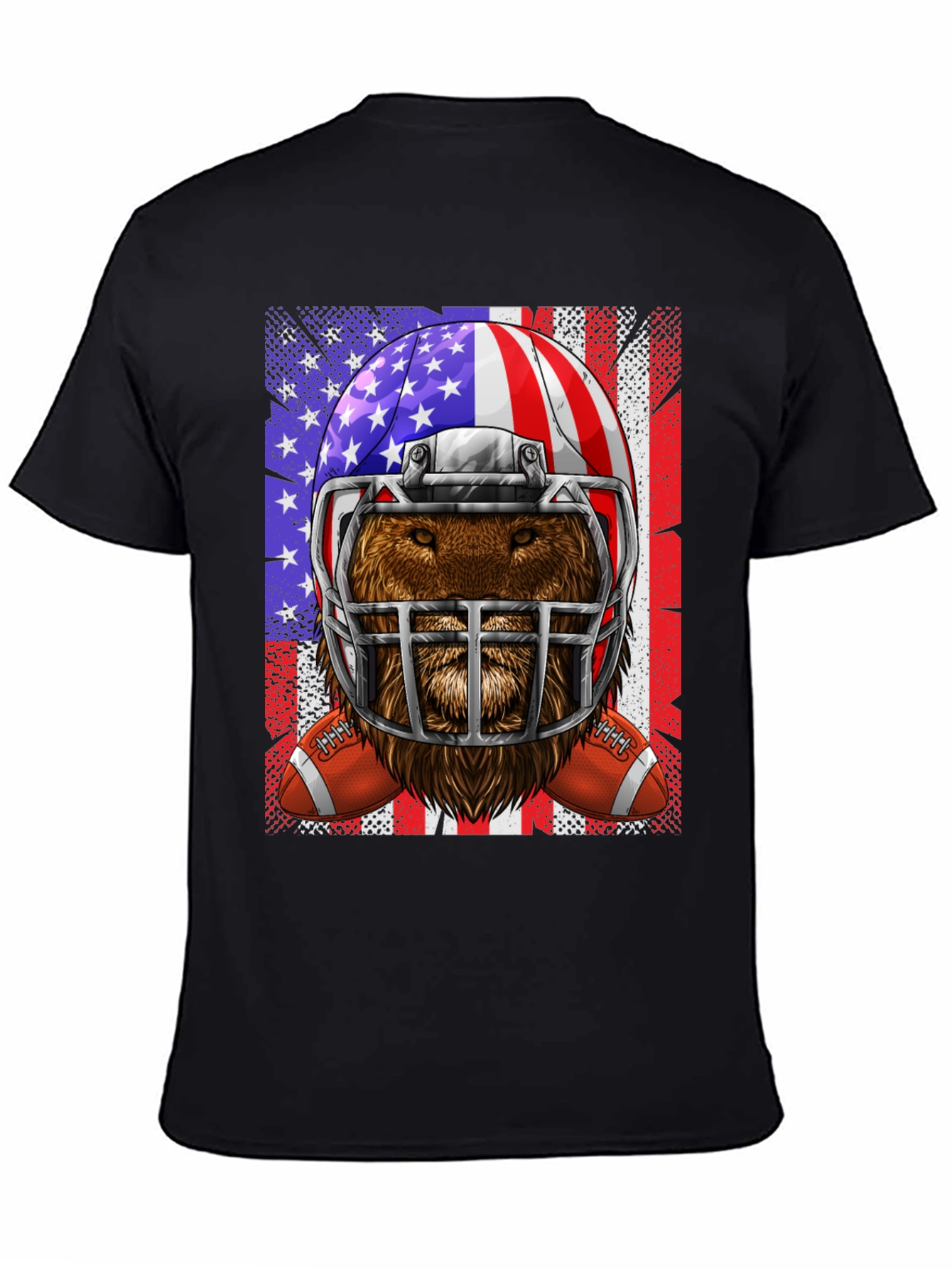 Black Football Bear USA Flag Graphic Tee view 4