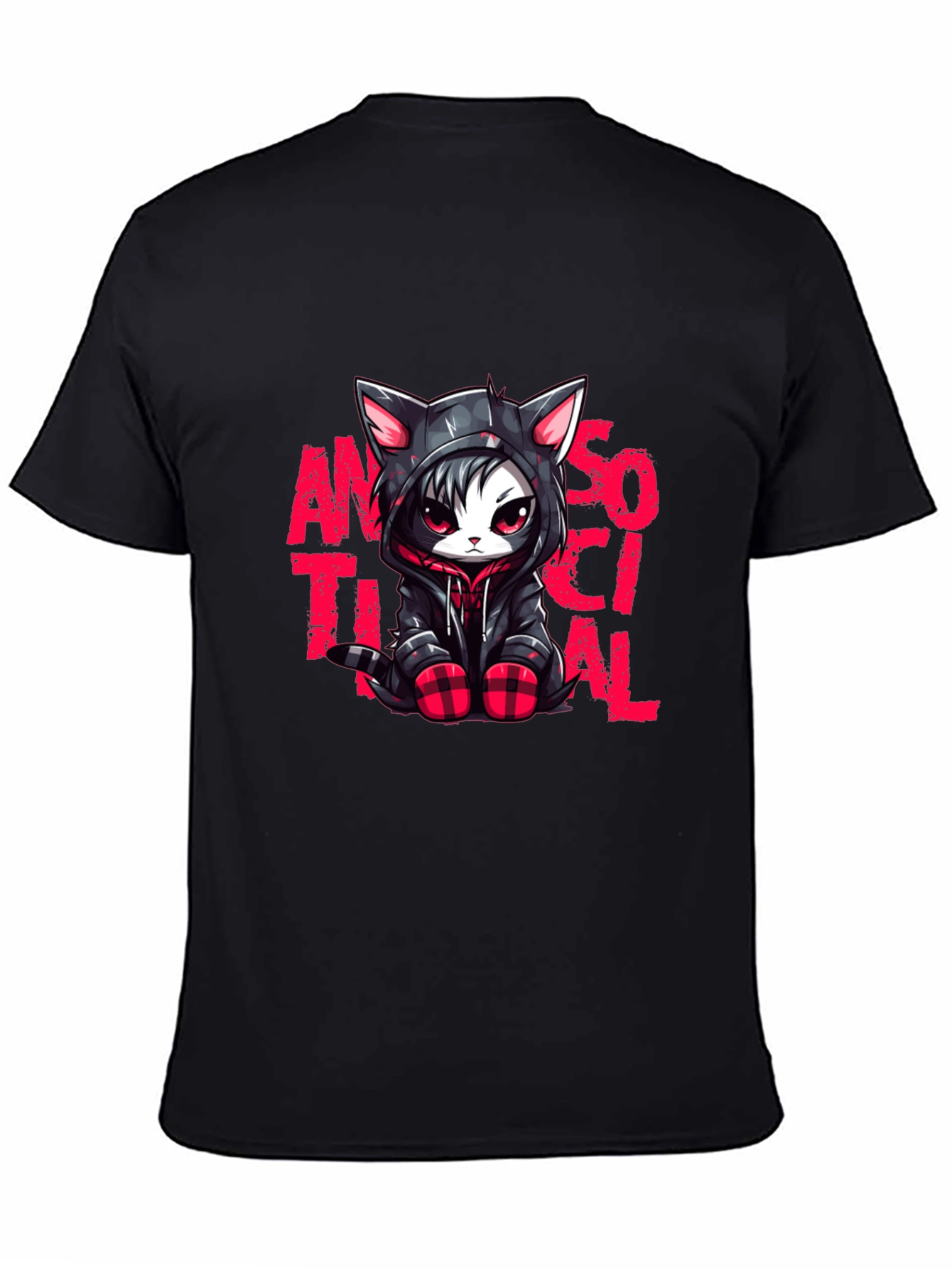 Black Antisocial Cat Graphic Black T-Shirt view 4