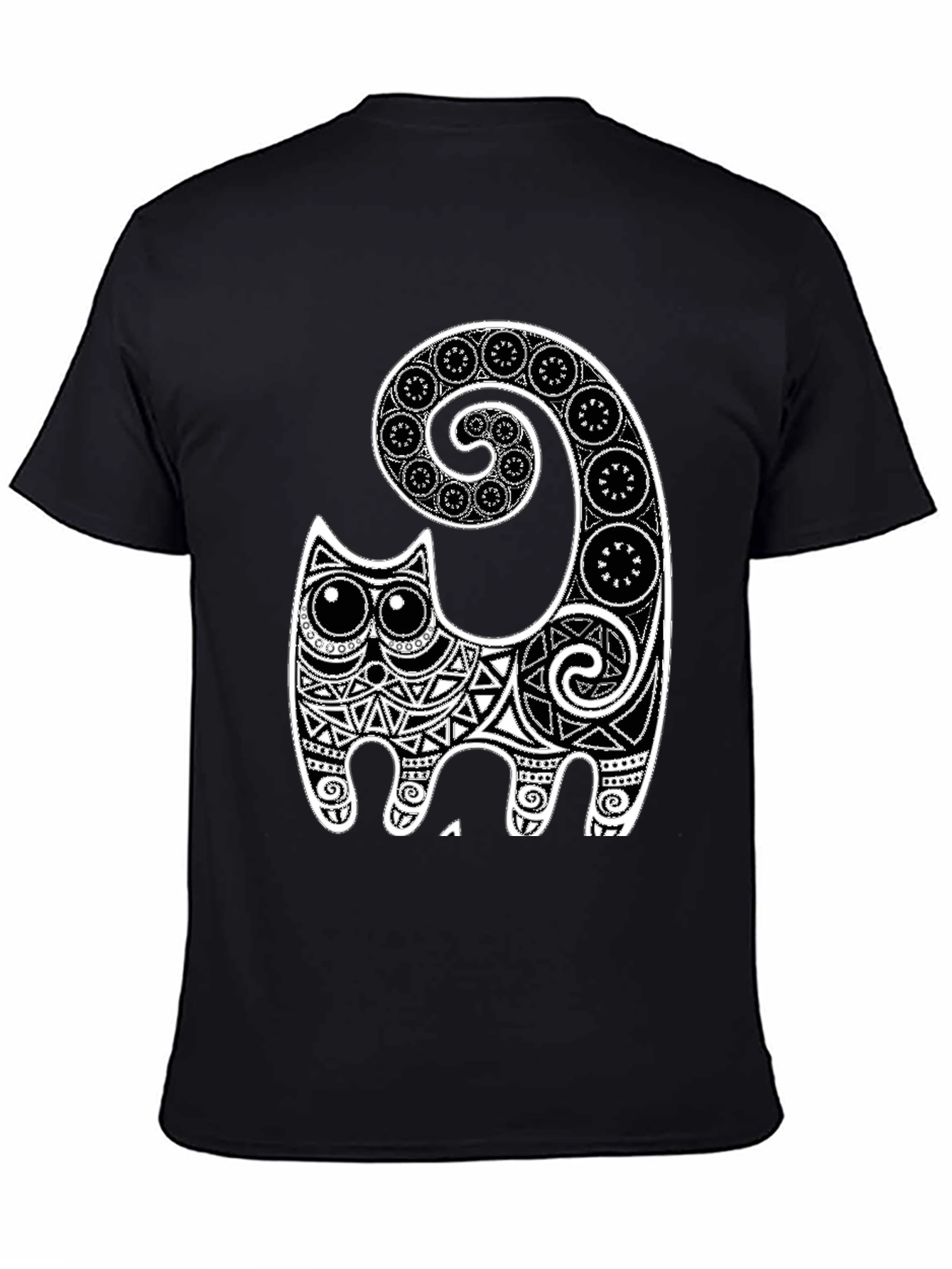 Black Tribal Cat Graphic Tee - Black view 4