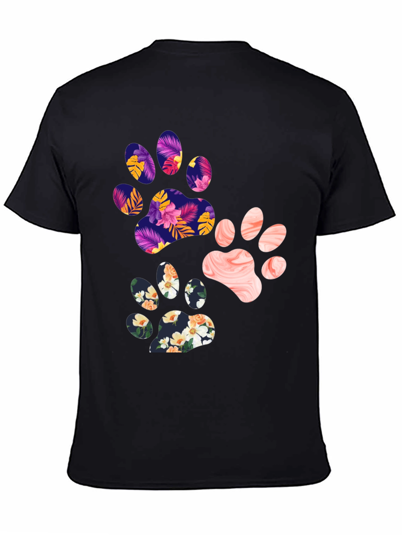 Black Floral Paw Print Graphic Tee - Unisex view 4