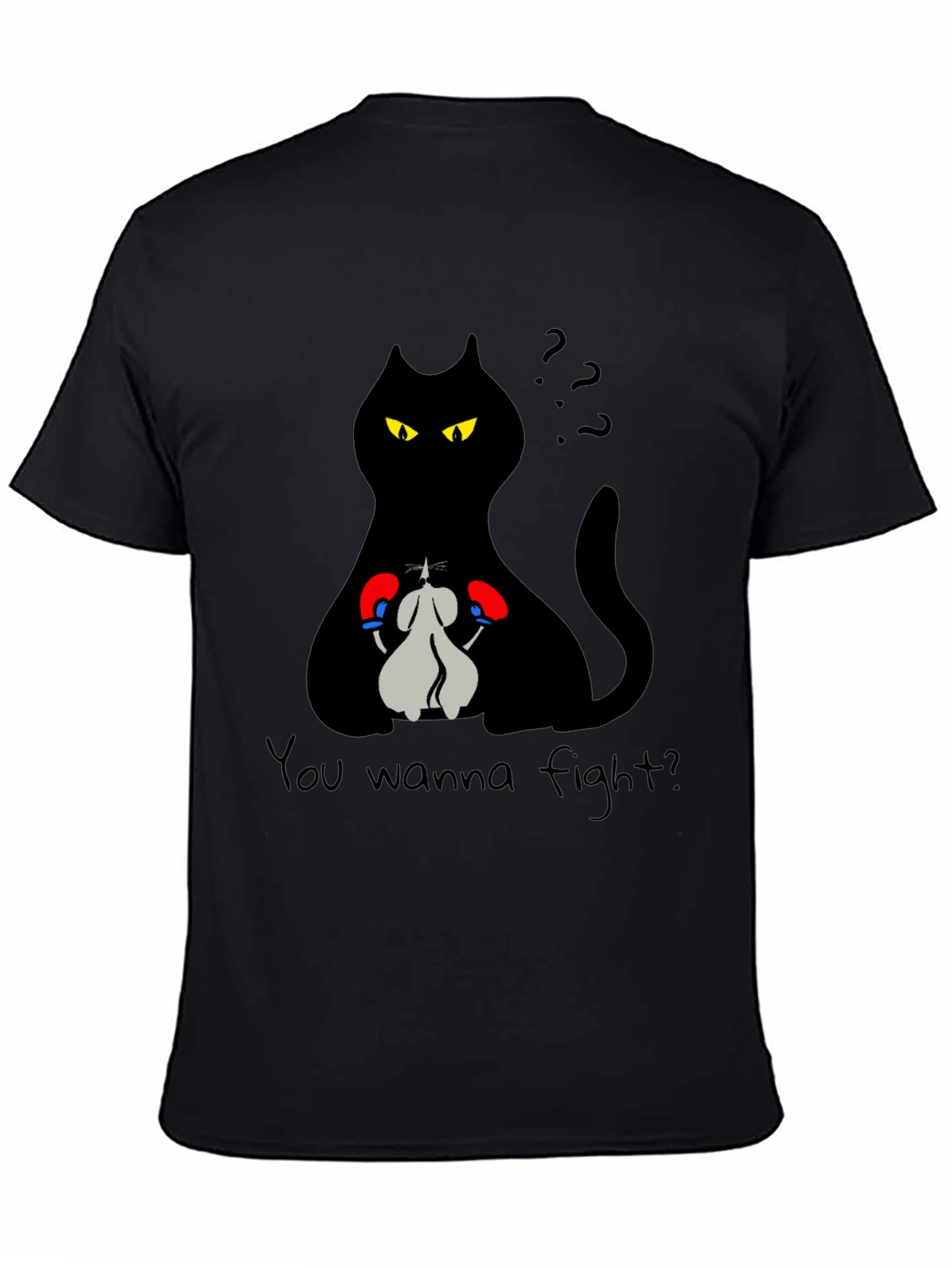 Black Funny Cat Boxing Match T-Shirt - You Wanna Fight? view 4