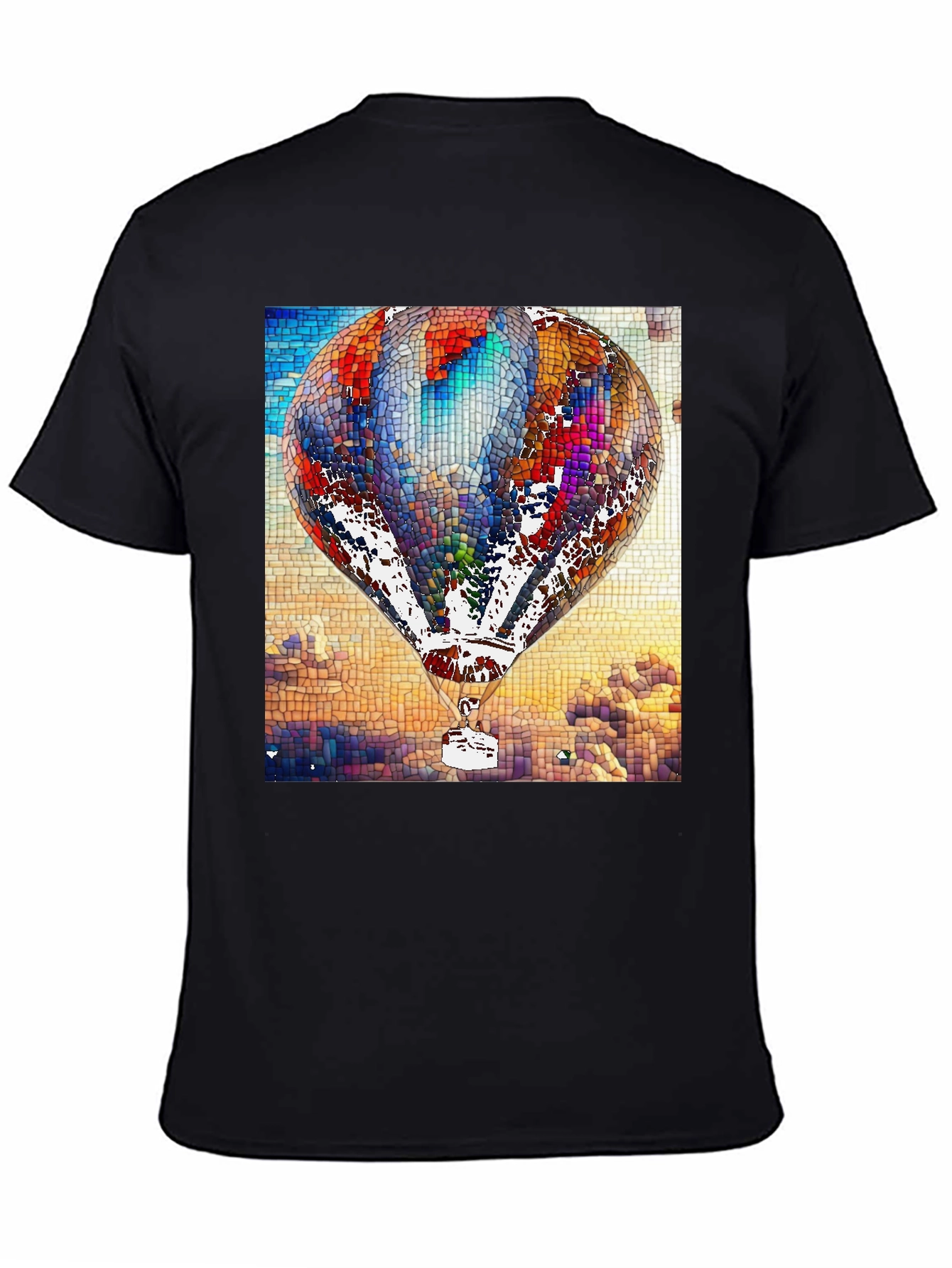 Black Mosaic Hot Air Balloon Black T-Shirt view 4