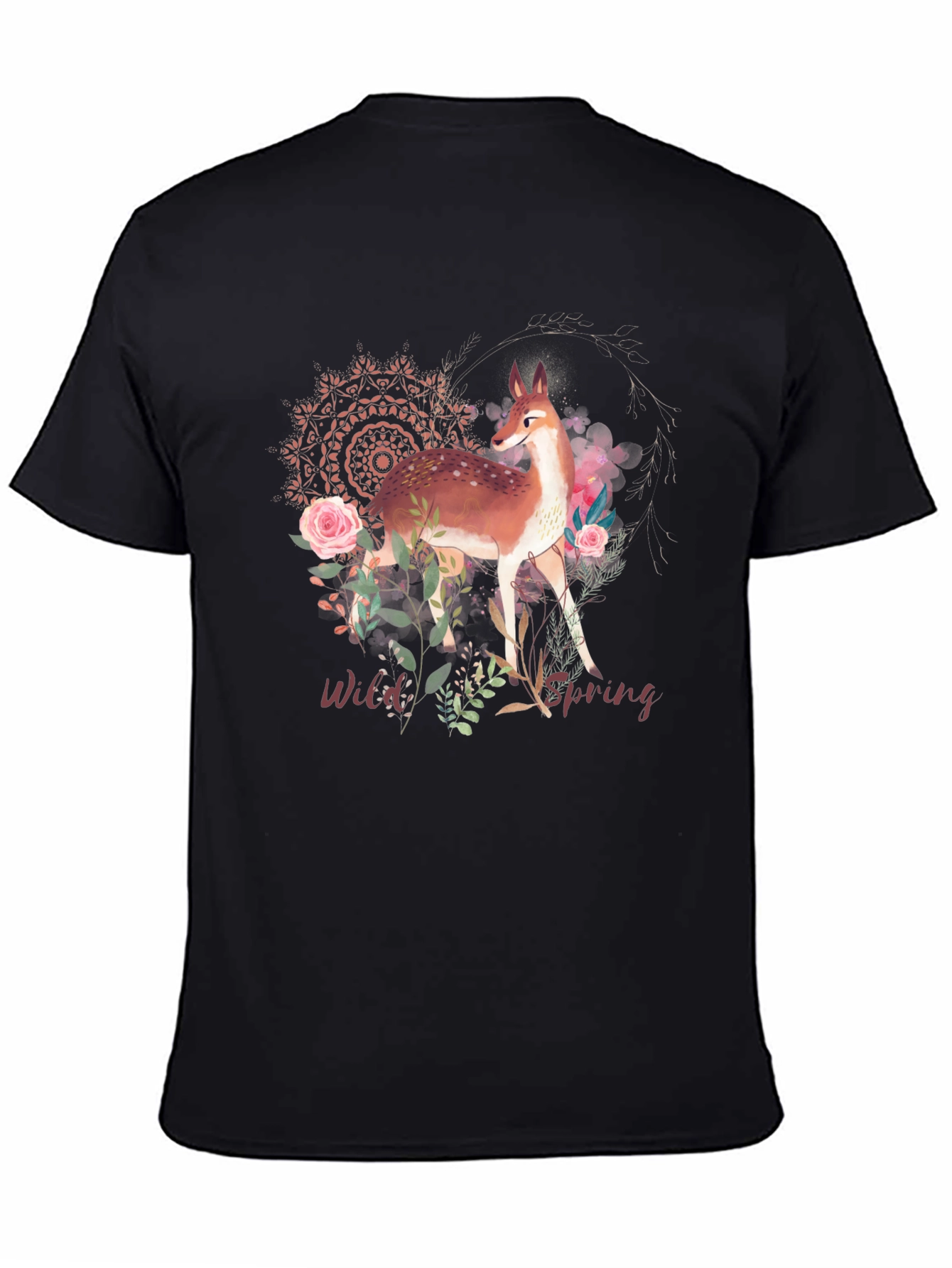 Black Wild Spring Deer Graphic T-Shirt view 4
