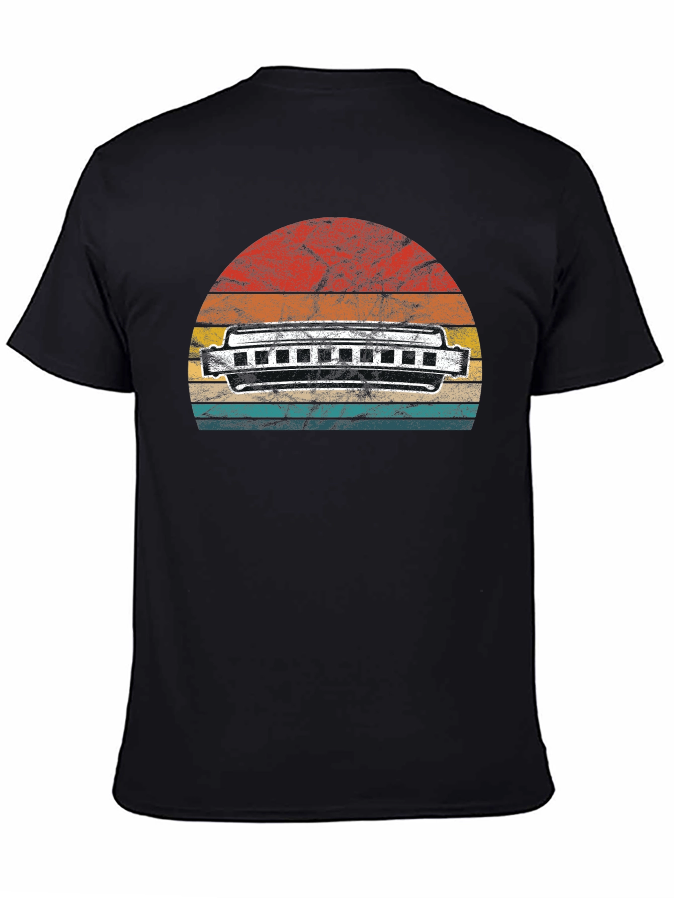 Black Vintage Harmonica Sunset T-Shirt view 4