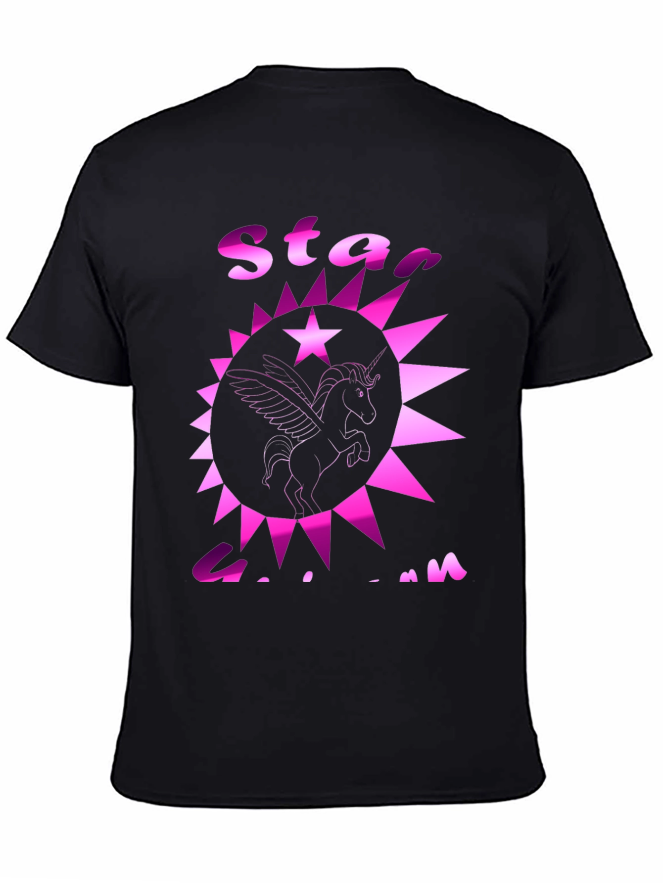 Black Star Unicorn Graphic Tee - Black Cotton Casual T-Shirt view 4