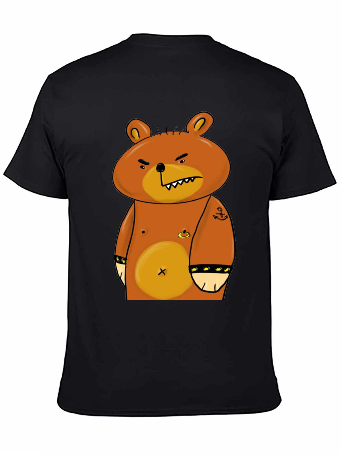 Black Angry Cartoon Bear Graphic T-Shirt view 4
