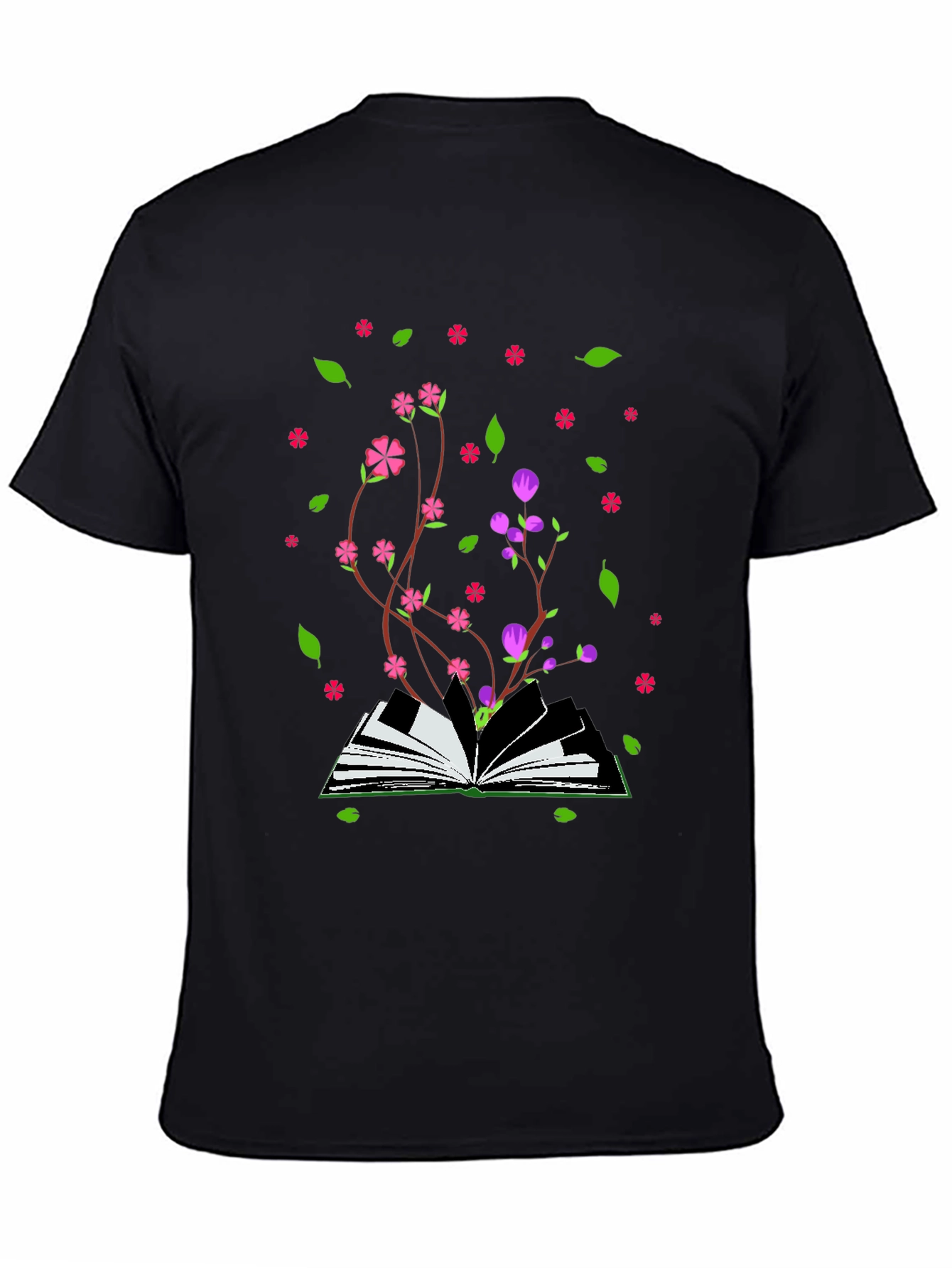Black Blooming Book T-Shirt - Nature Inspired Design view 4