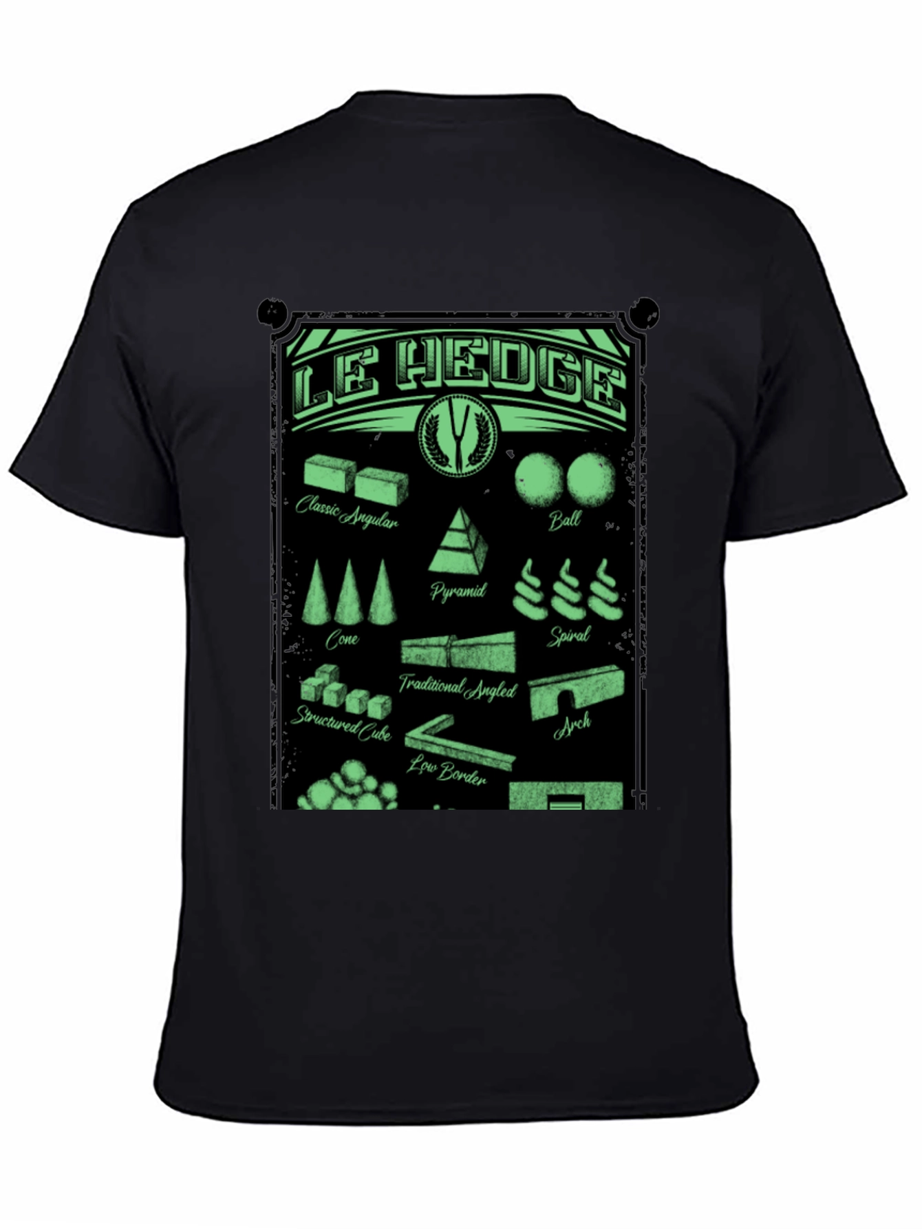 Black Le Hedge T-Shirt: Garden Shape Designs view 4