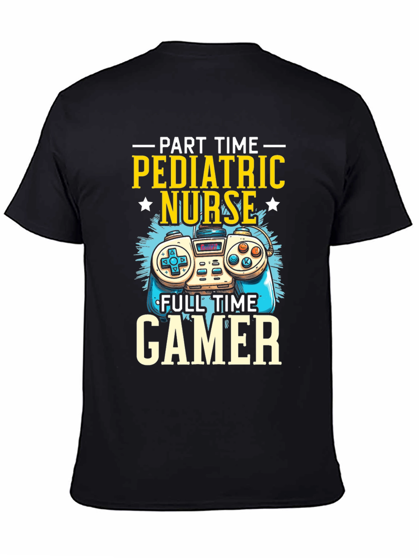 Black Pediatric Nurse Gamer T-Shirt - Funny Graphic Tee view 4