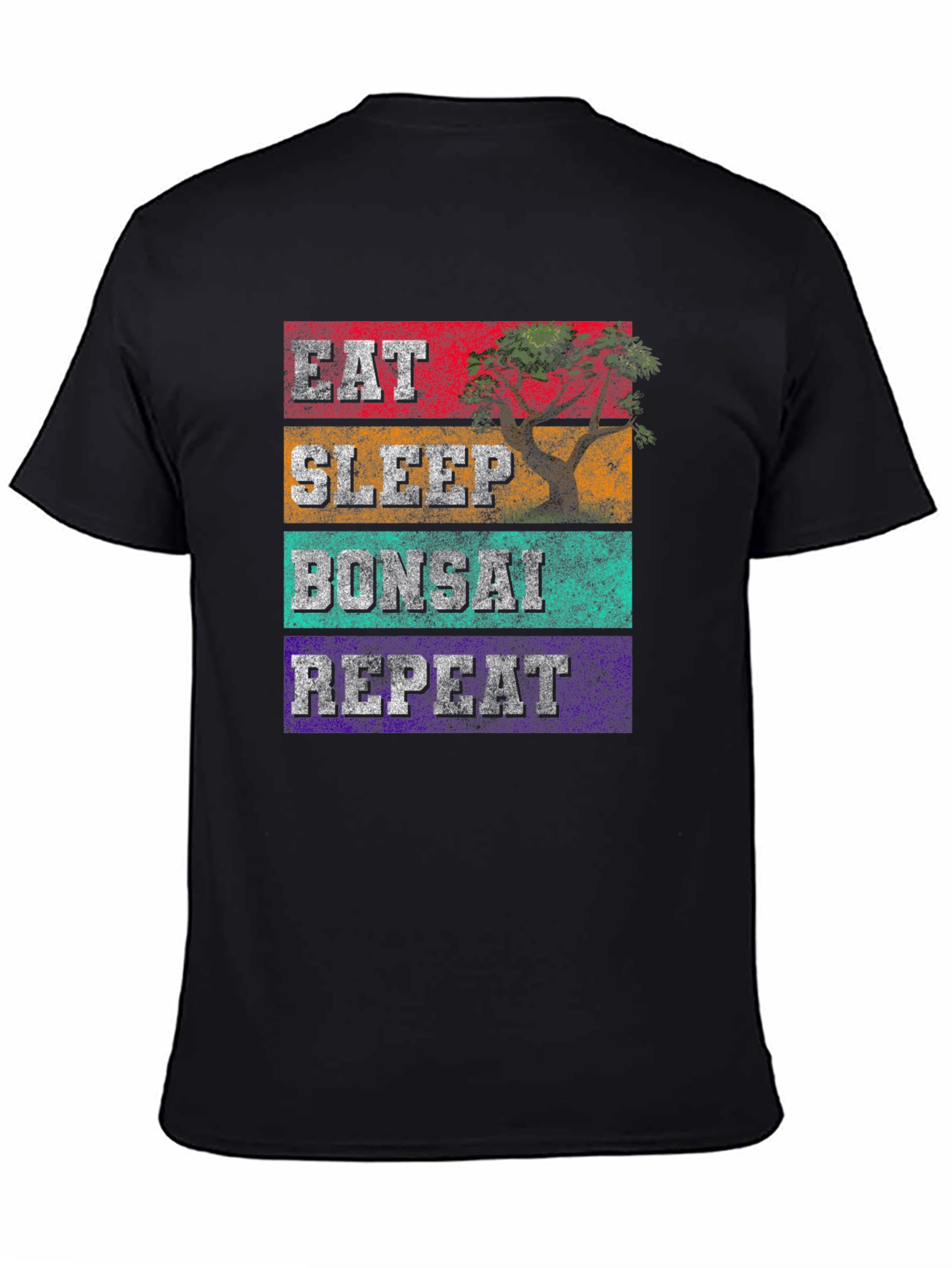 Black Eat Sleep Bonsai Repeat Graphic Tee view 4