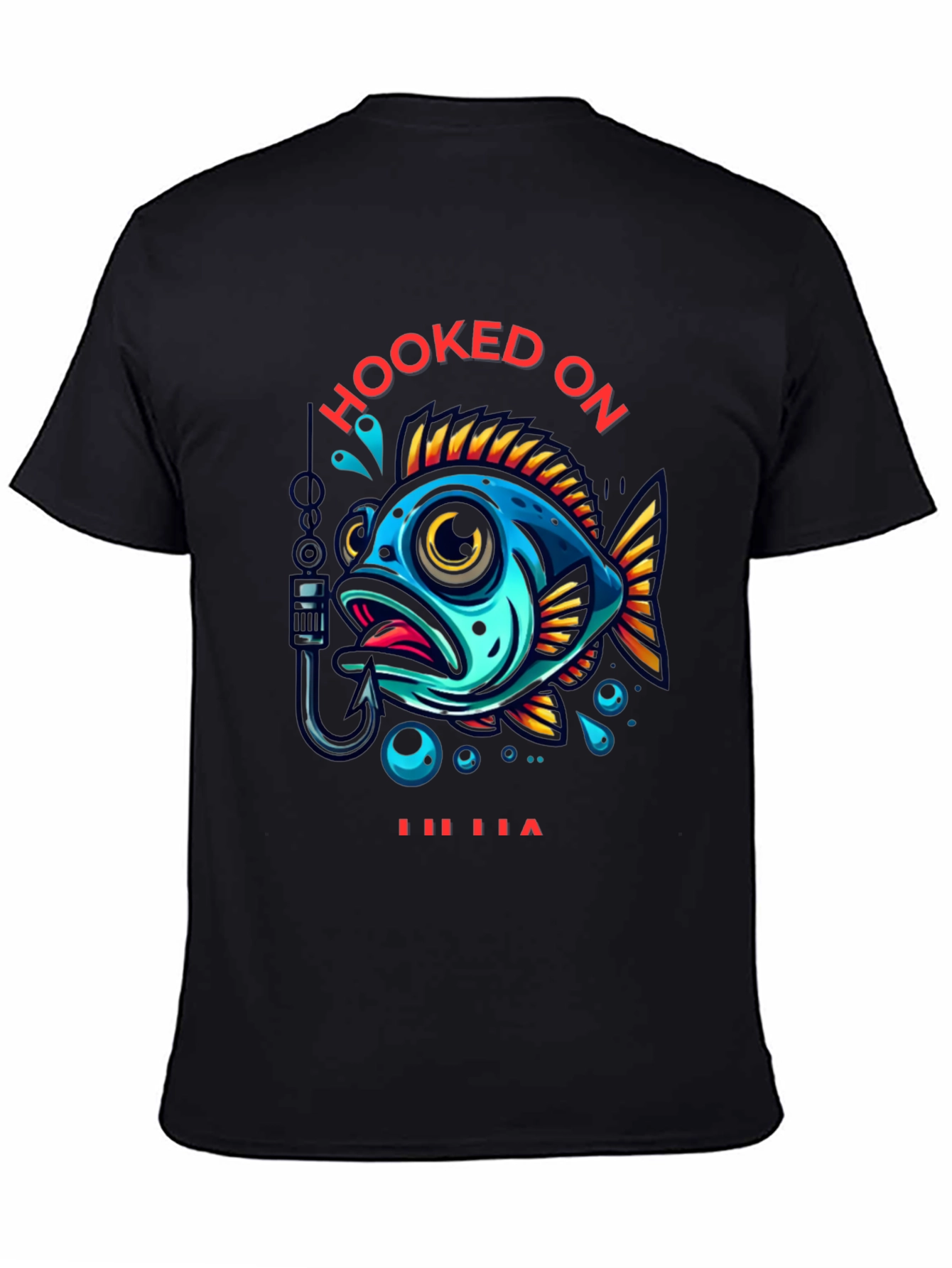 Black Hooked On T-Shirt - Fishing Tee view 4