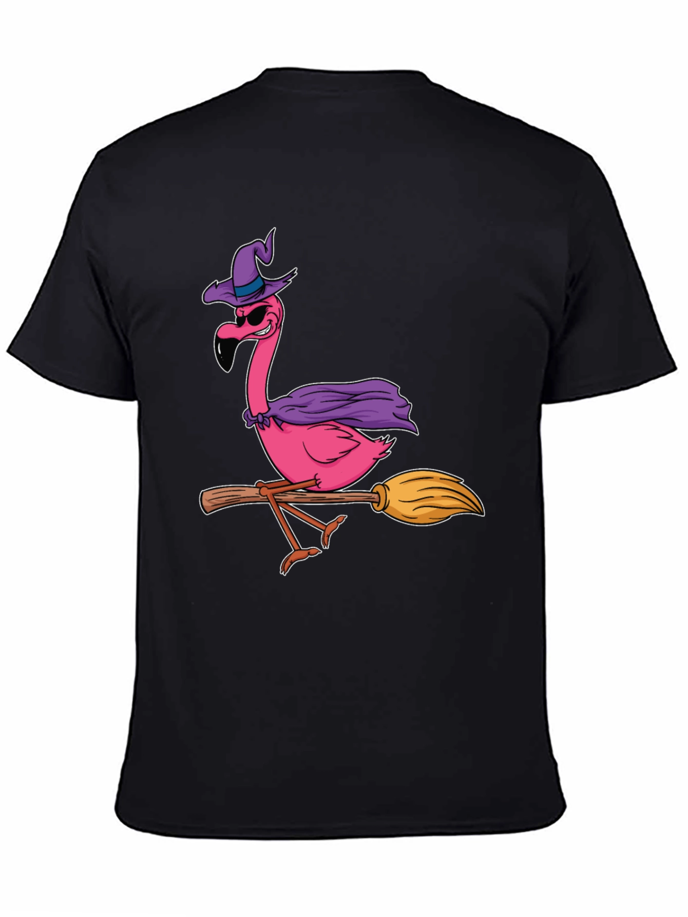 Black Witch Flamingo T-Shirt Halloween Costume Tee view 4