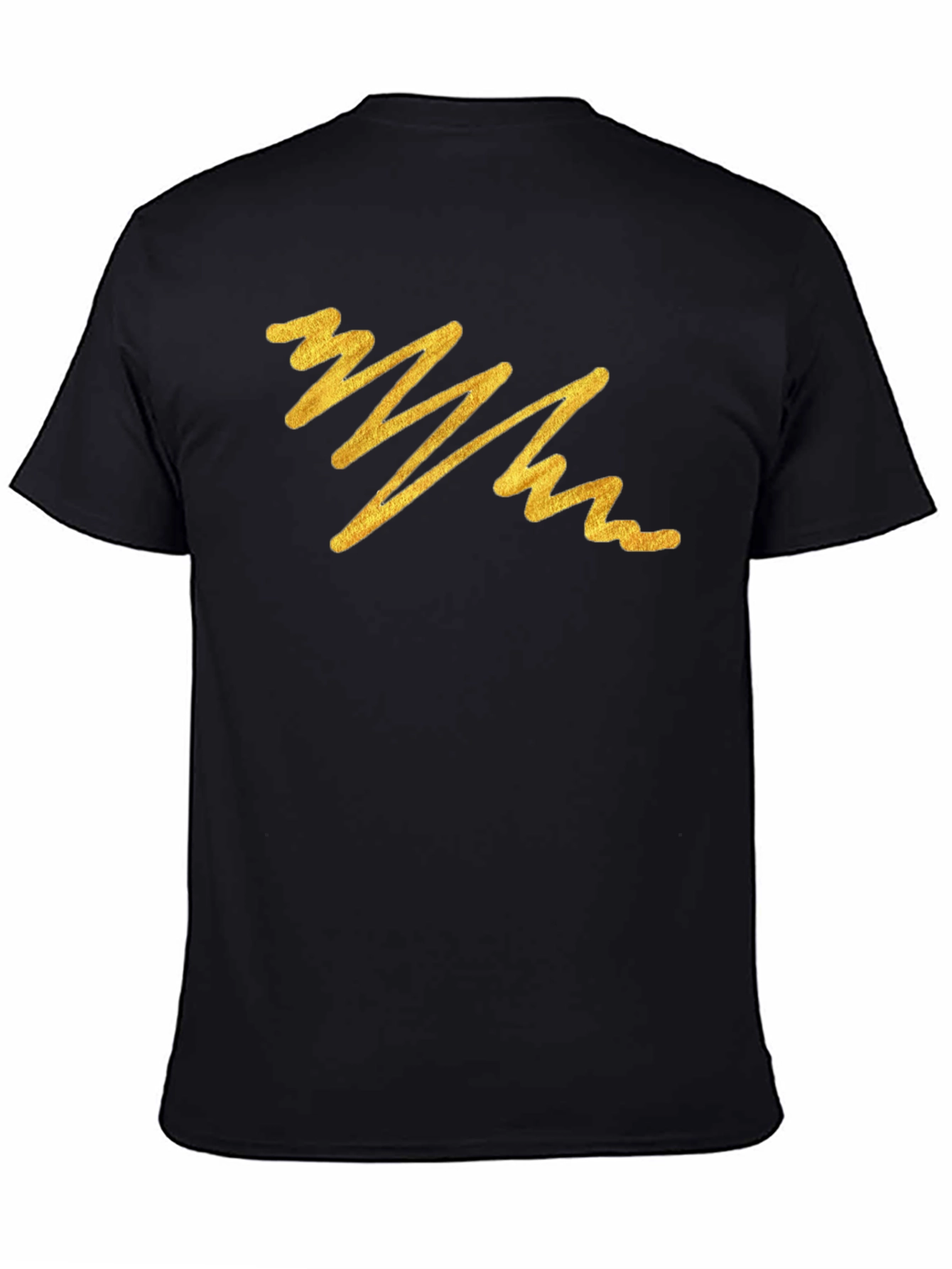 Black Men's Black T-Shirt with Abstract Gold Line Design view 4