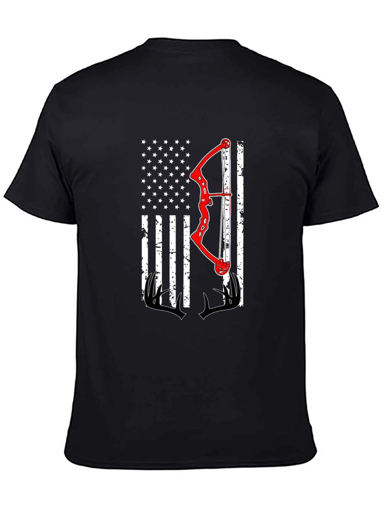 Black American Flag Bow Hunting T-Shirt view 4