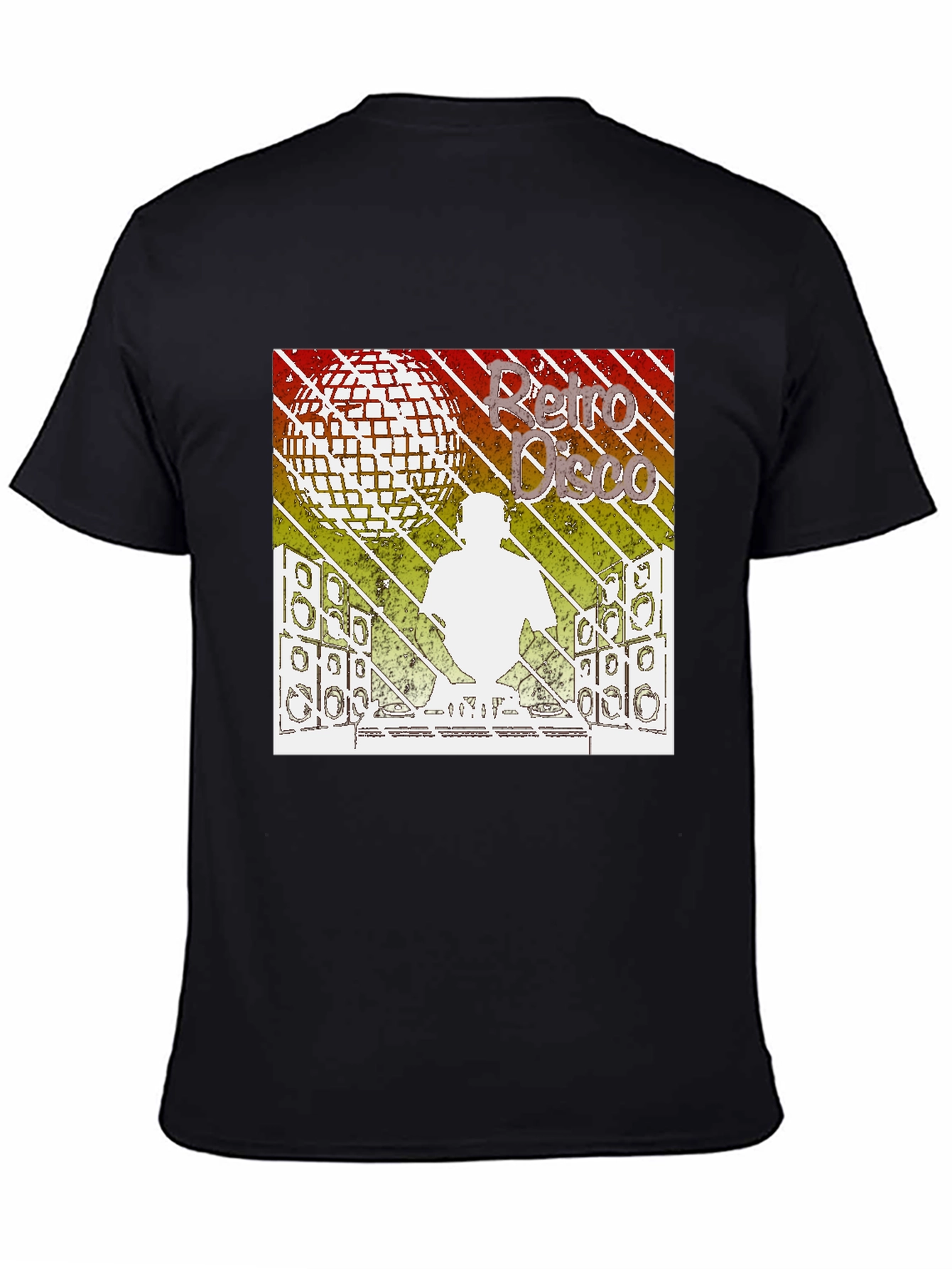 Black Retro Disco Graphic Tee - Black Cotton T-Shirt view 4
