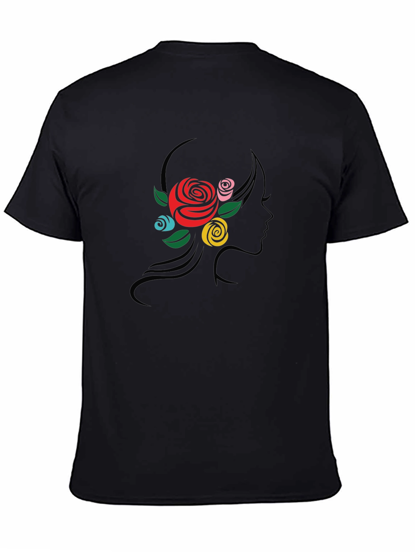 Black Floral Woman Silhouette Black T-Shirt view 4