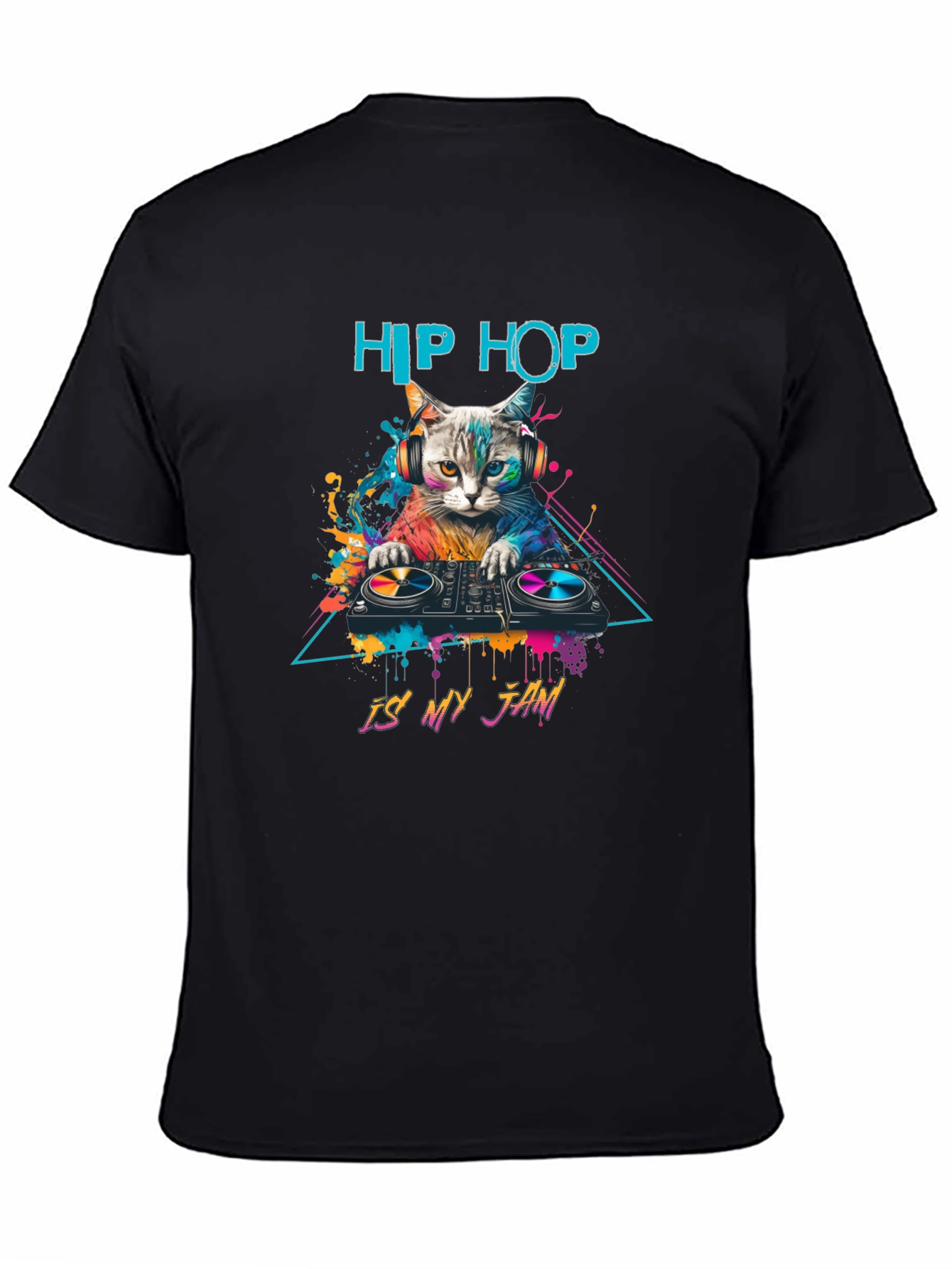 Black Hip Hop Cat DJ T-Shirt - Is My Jam view 4