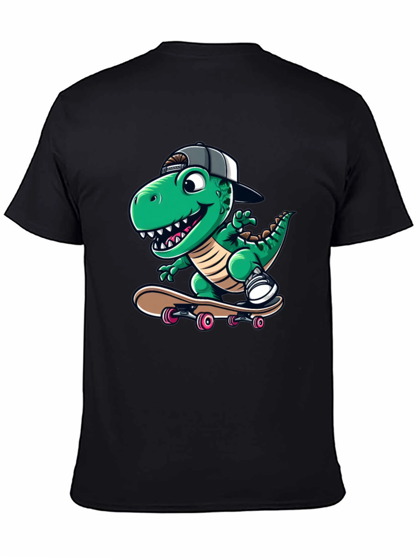 Black Cool Dinosaur Skateboarder T-Shirt view 4