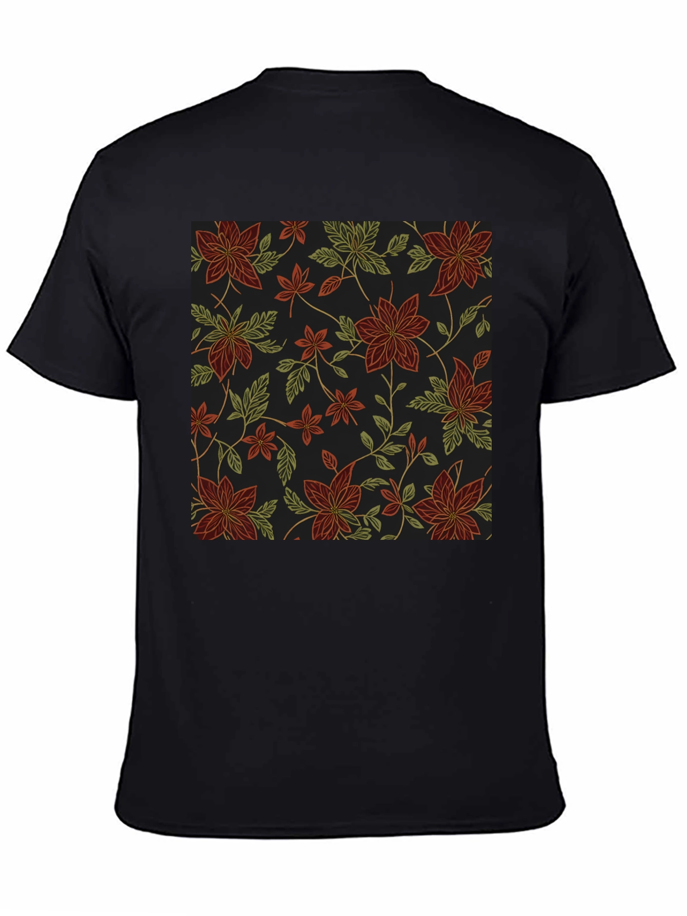 Black Floral Pattern Black T-Shirt view 4
