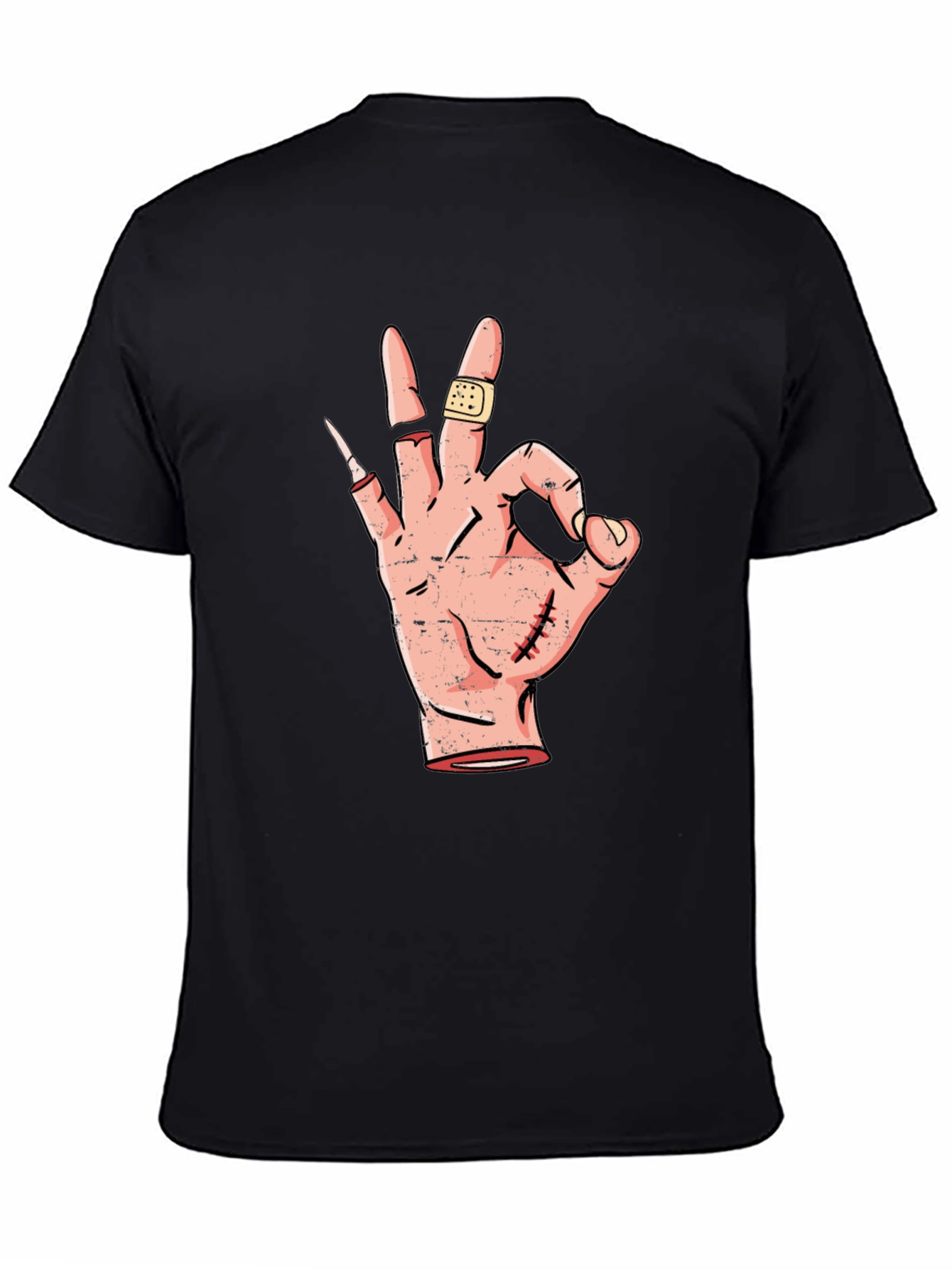 Black Funny OK Hand Sign Graphic Tee - Black Cotton T-Shirt view 4