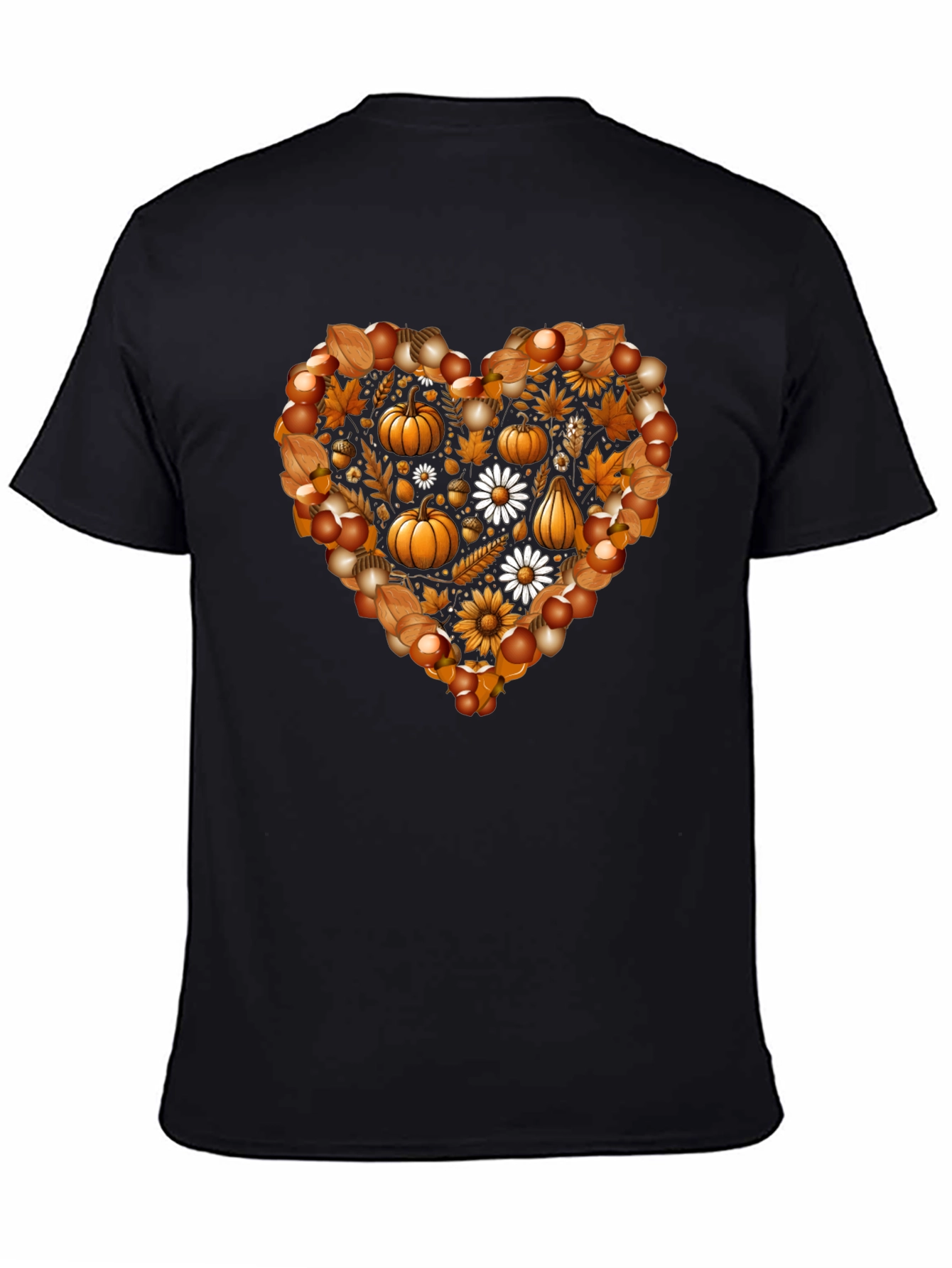 Black Fall Heart T-Shirt - Pumpkin & Floral Design view 4