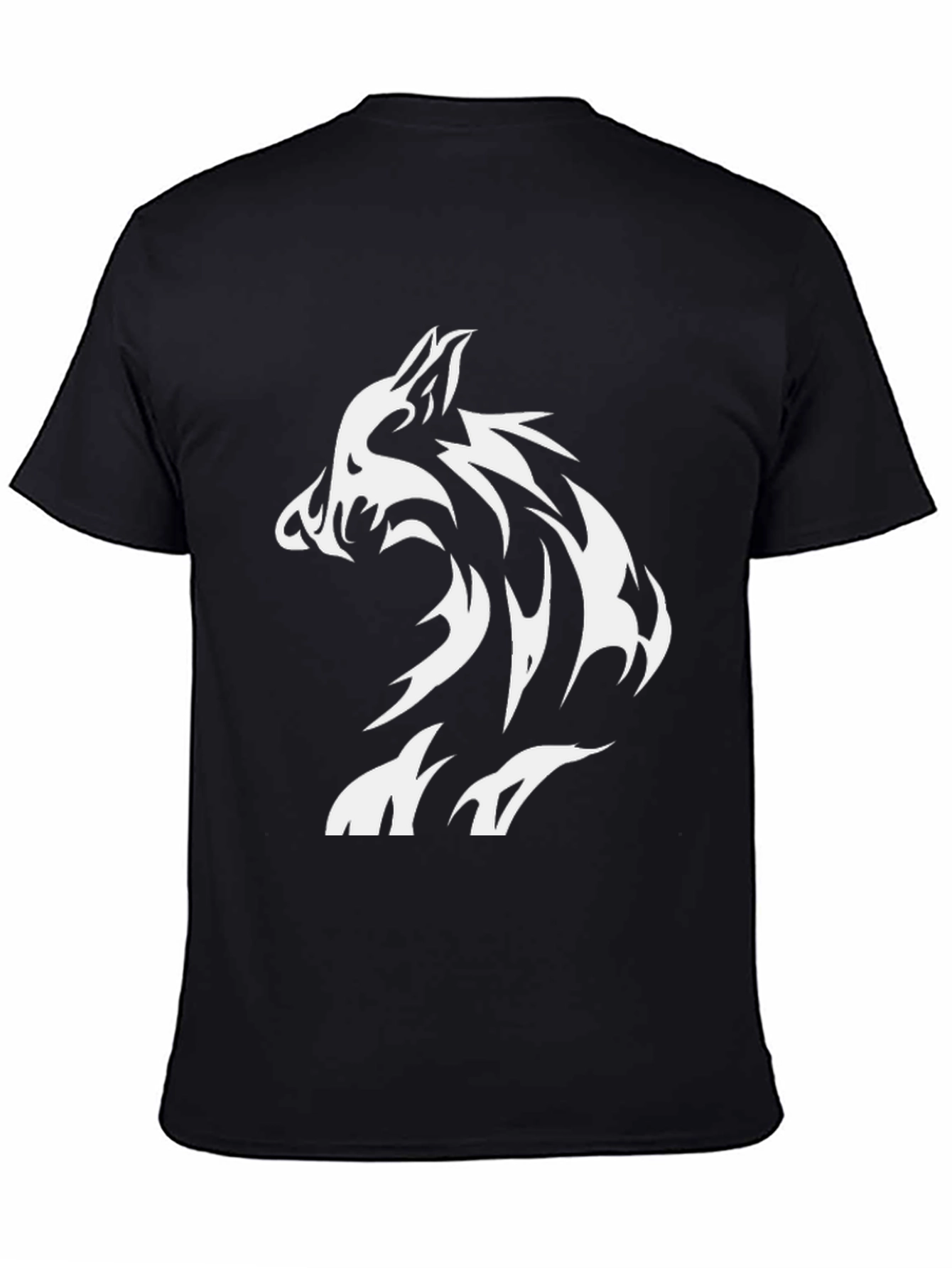 Black Men's Black Wolf Graphic Tee - Cool Tribal Design view 4