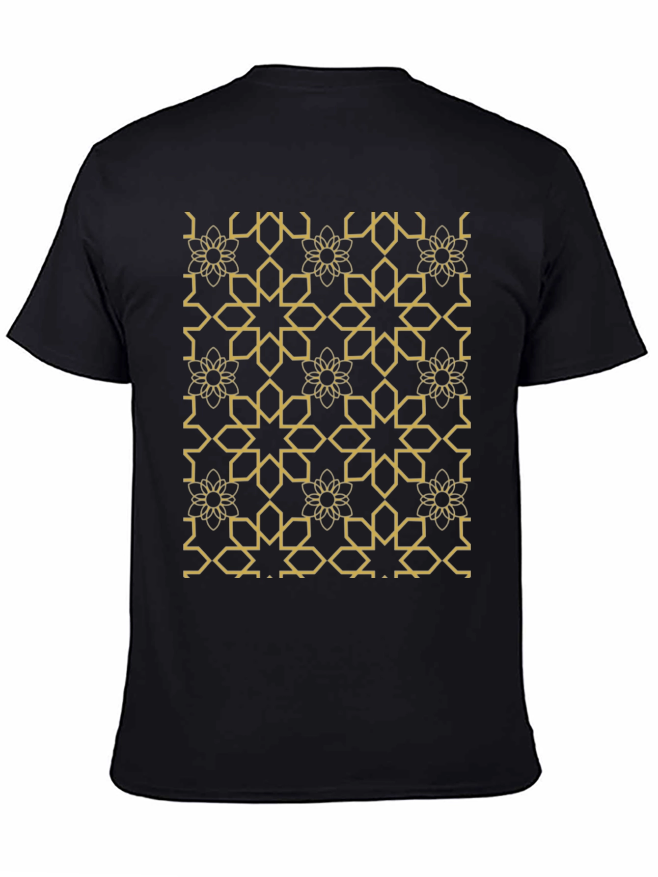 Black Geometric Floral Print Black T-Shirt view 4