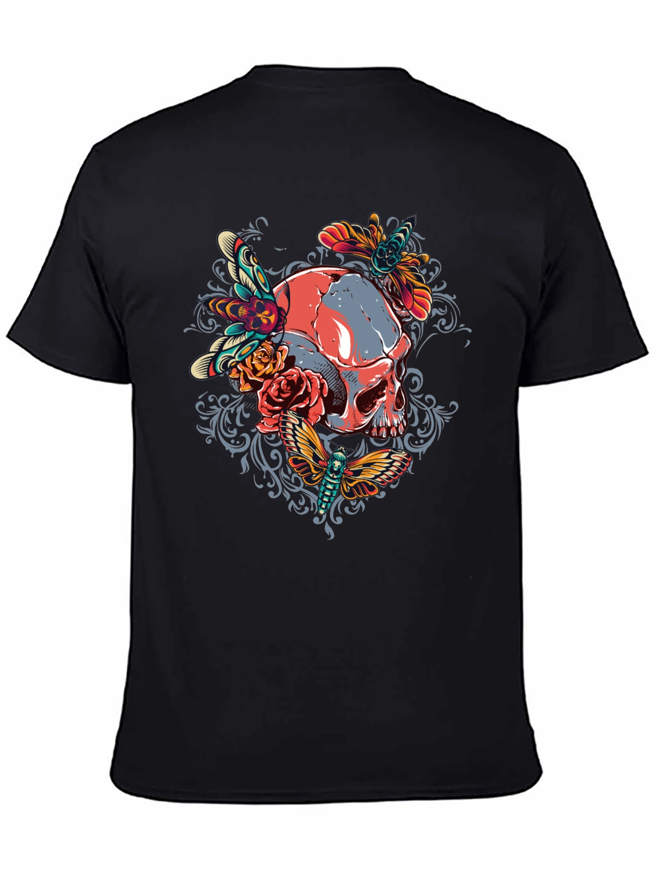 Black Skull & Moth Graphic Tee - Men's Black T-Shirt view 4