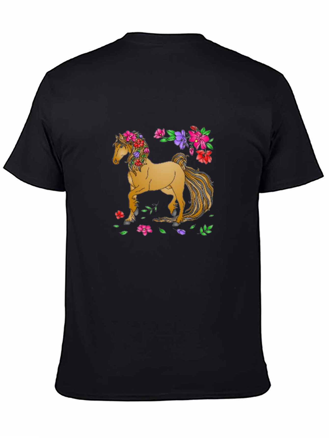 Black Floral Horse T-Shirt - Artistic Graphic Tee view 4