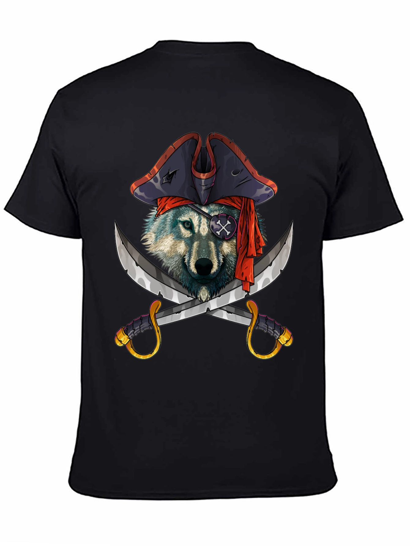Black Pirate Wolf Graphic T-Shirt - Black Cotton Tee view 4