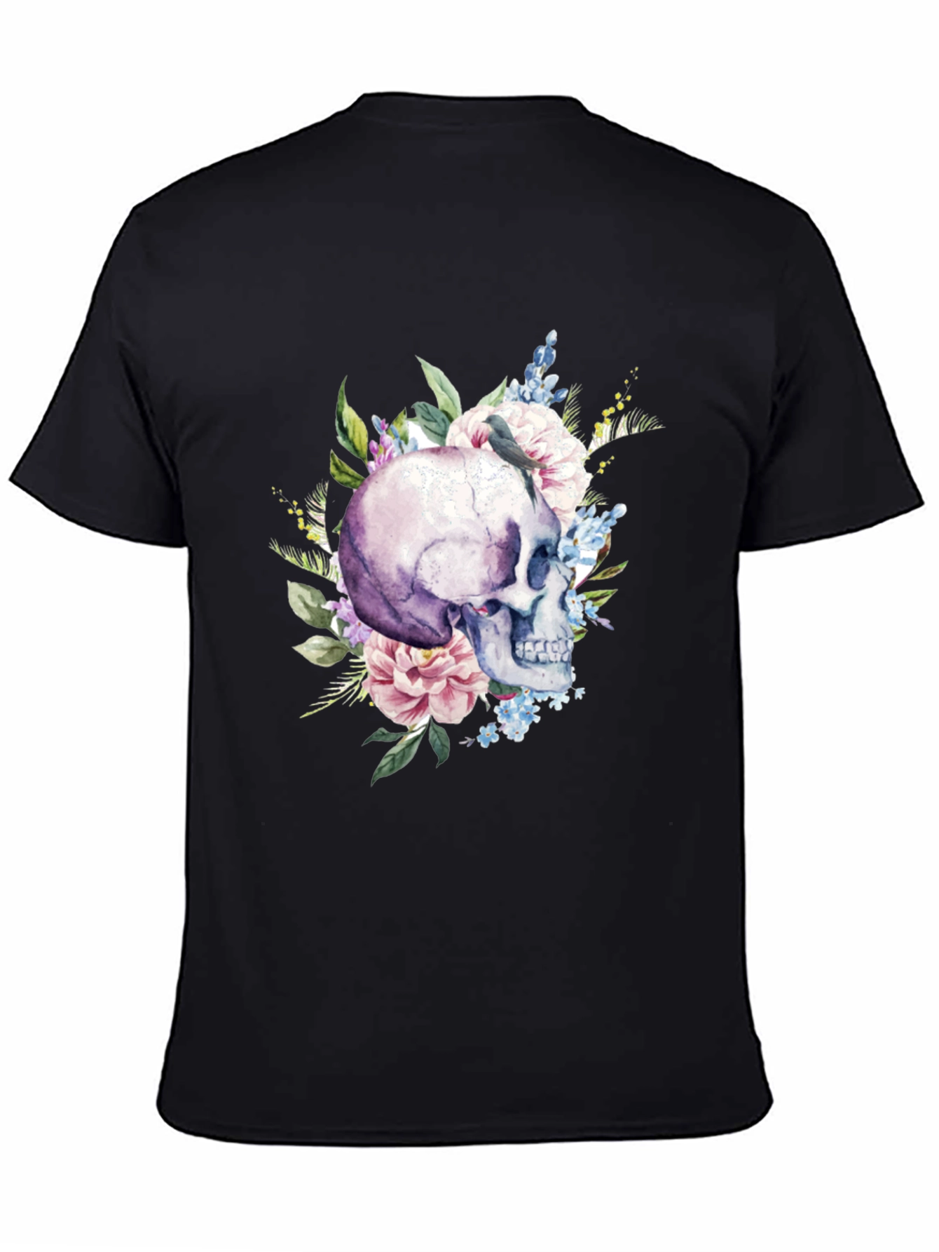 Black Floral Skull Graphic T-Shirt - Men's view 4