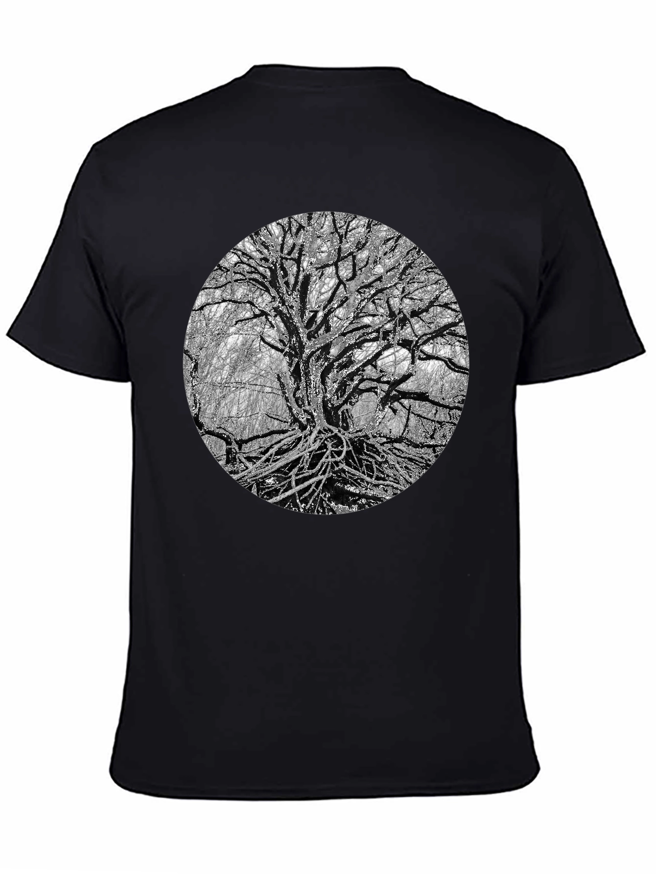 Black Monochrome Tree Graphic Tee - Nature Inspired Print view 4