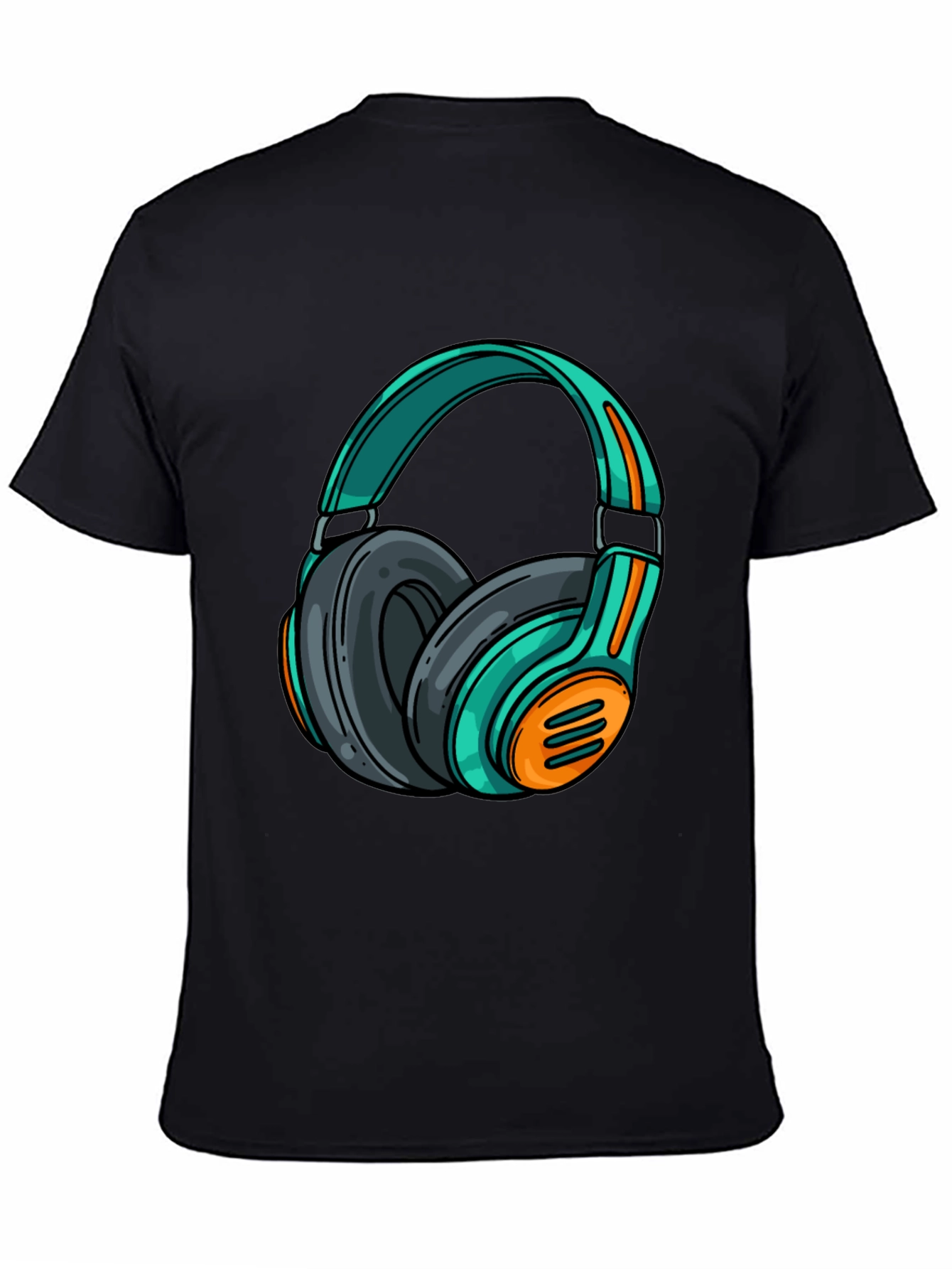 Black Stylish Black T-Shirt with Cool Headphone Graphic view 4