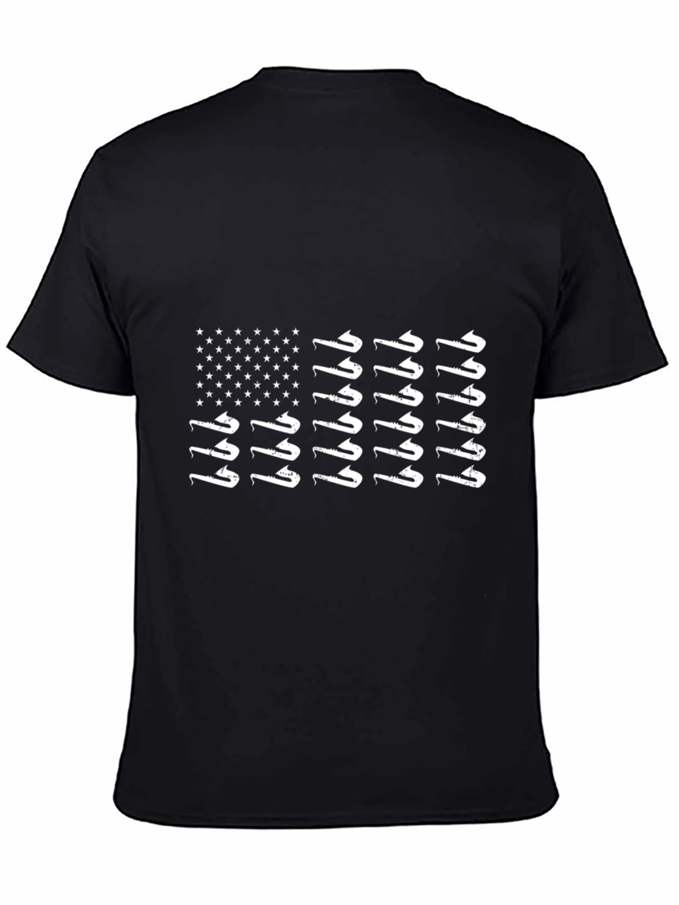 Black American Flag Saxophone T-Shirt view 4