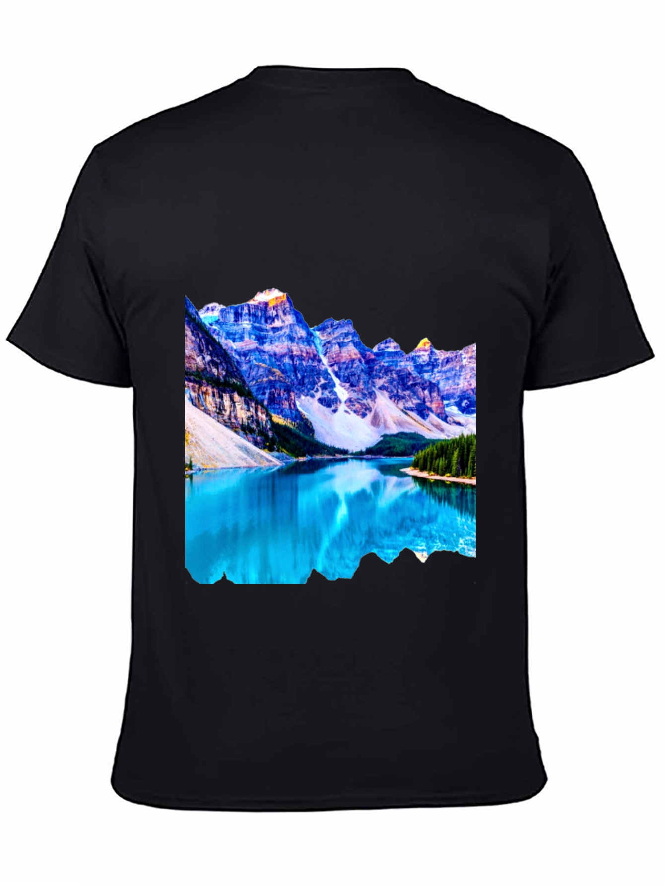 Black Mountain Lake Graphic Tee - Black Cotton Casual Shirt view 4