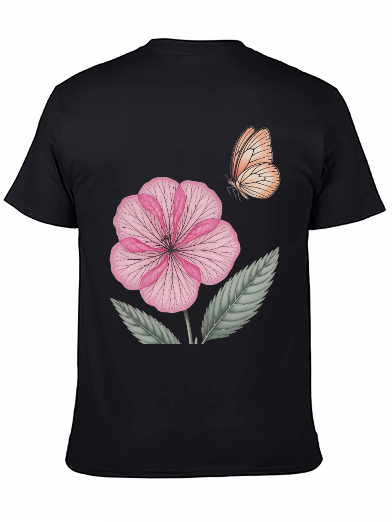 Black Floral Butterfly Print Black T-Shirt view 4