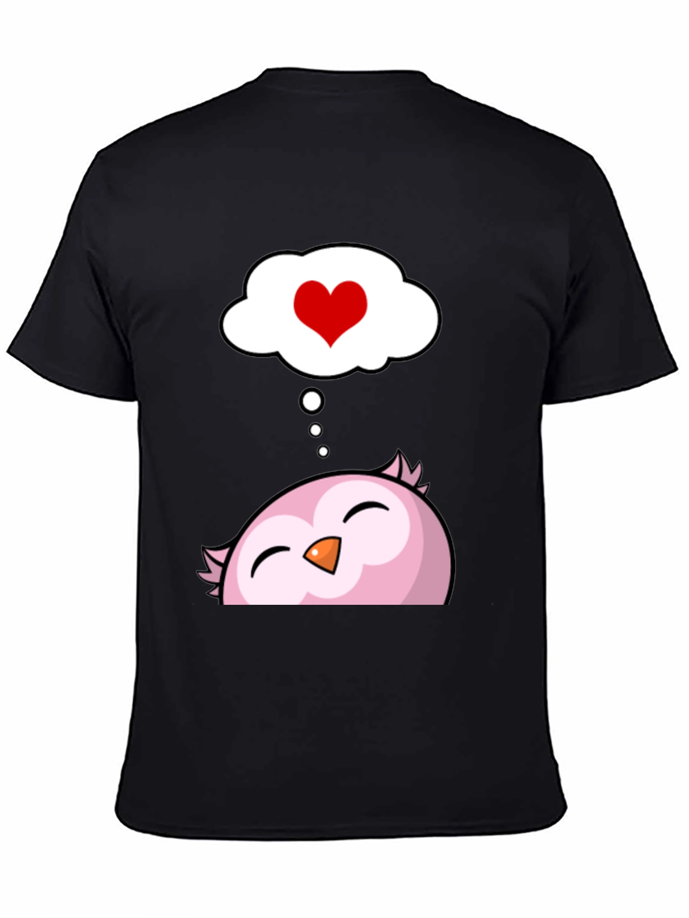 Black Cute Owl in Love Men's Black T-Shirt view 4