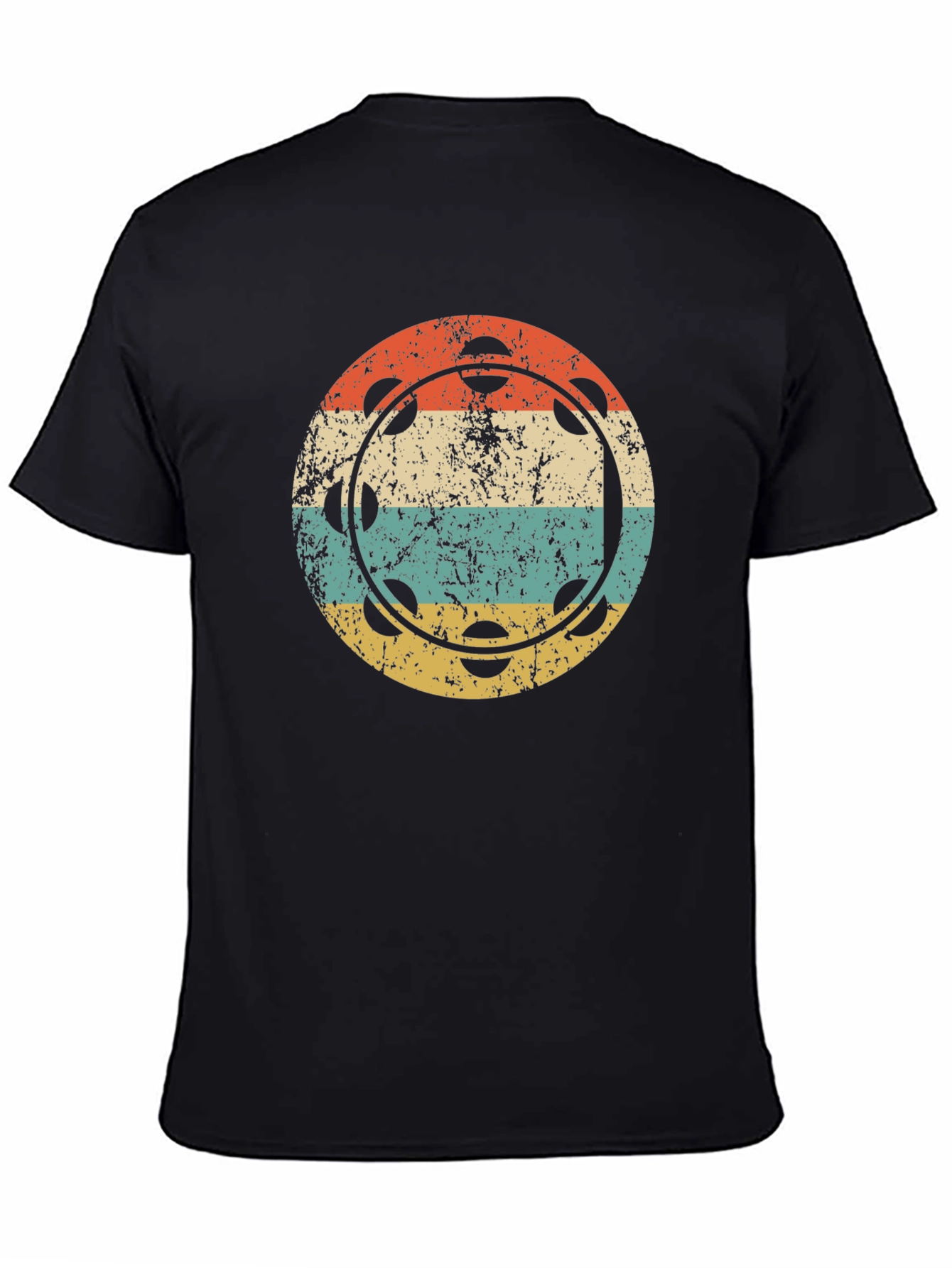 Black Retro Tambourine Music T-Shirt view 4