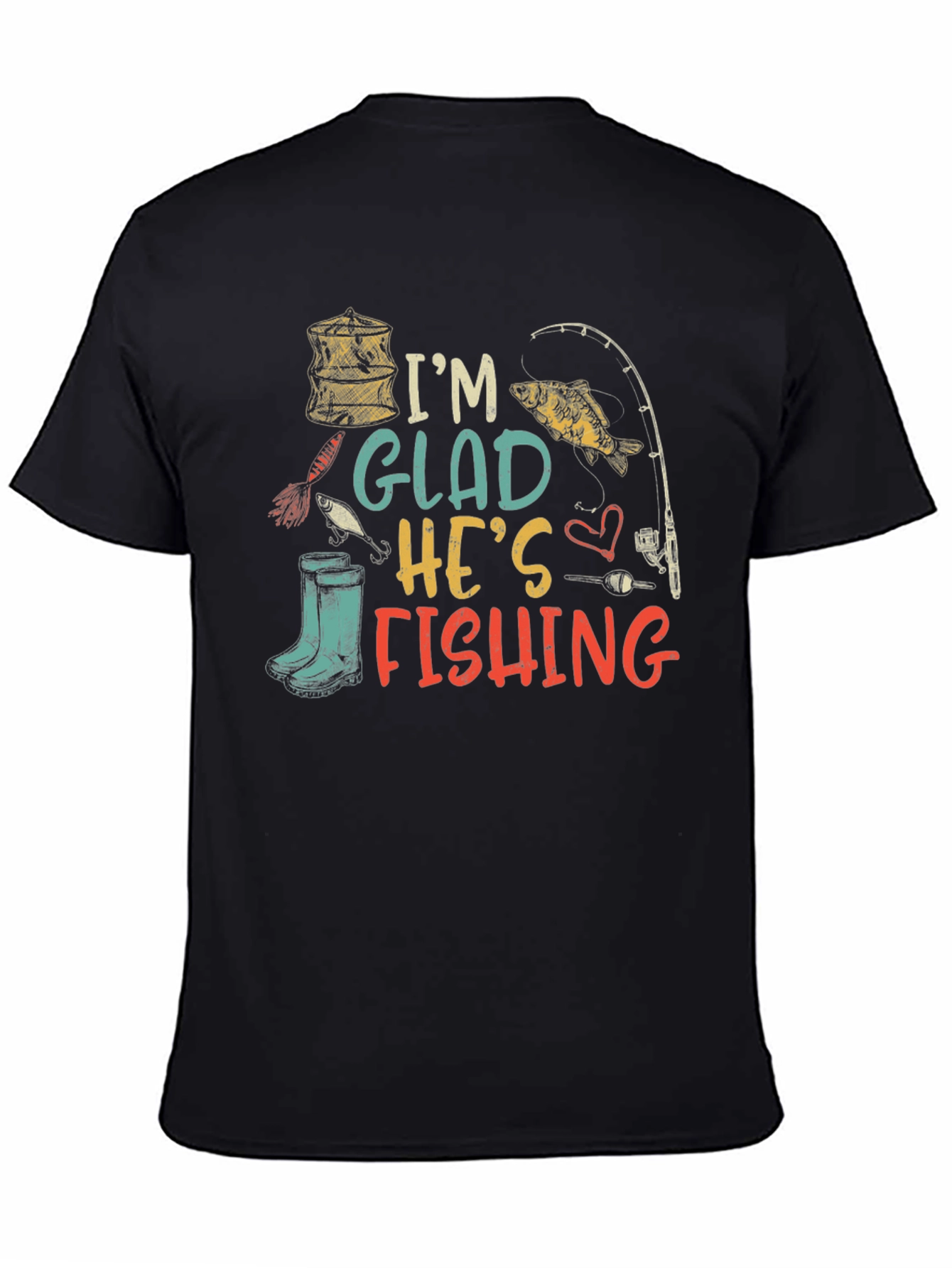 Black I'm Glad He's Fishing Graphic T-Shirt view 4