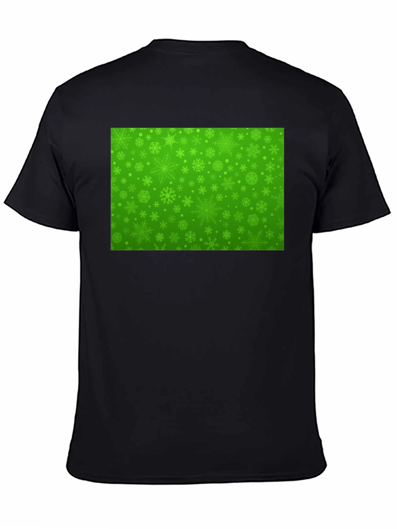 Black Green Snowflake Pattern Black T-Shirt view 4