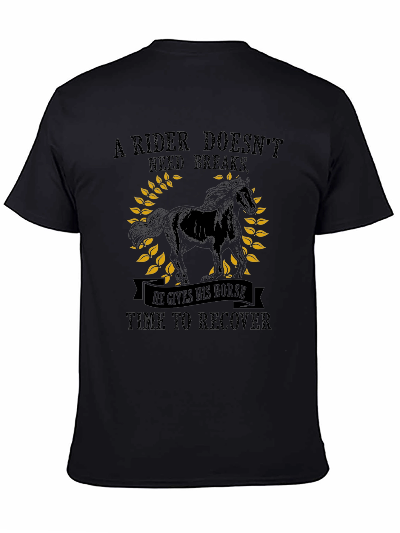Black Rider Doesn't Need Breaks Horse Graphic Tee view 4