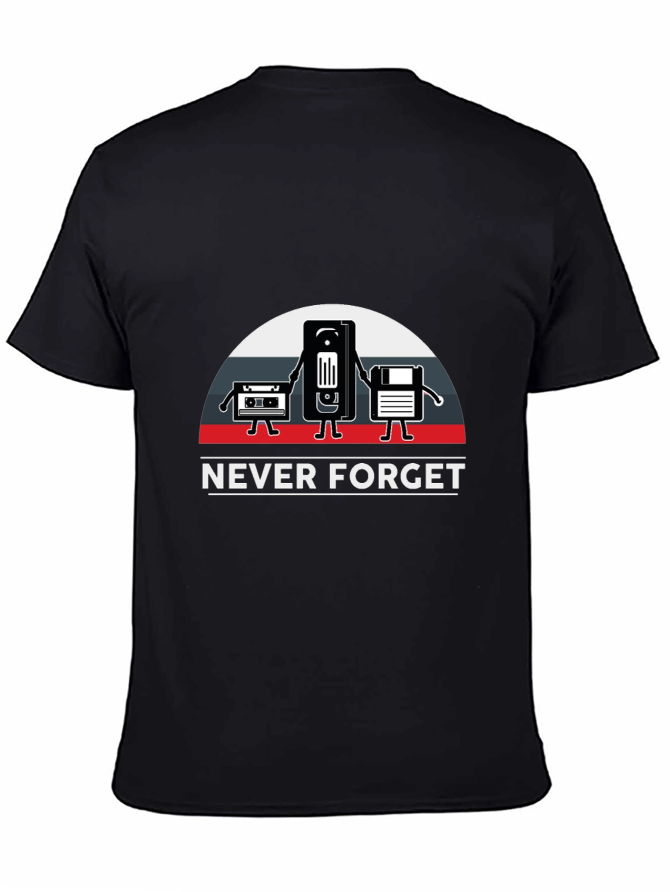 Black Retro Tech T-Shirt - 'Never Forget' Design view 4