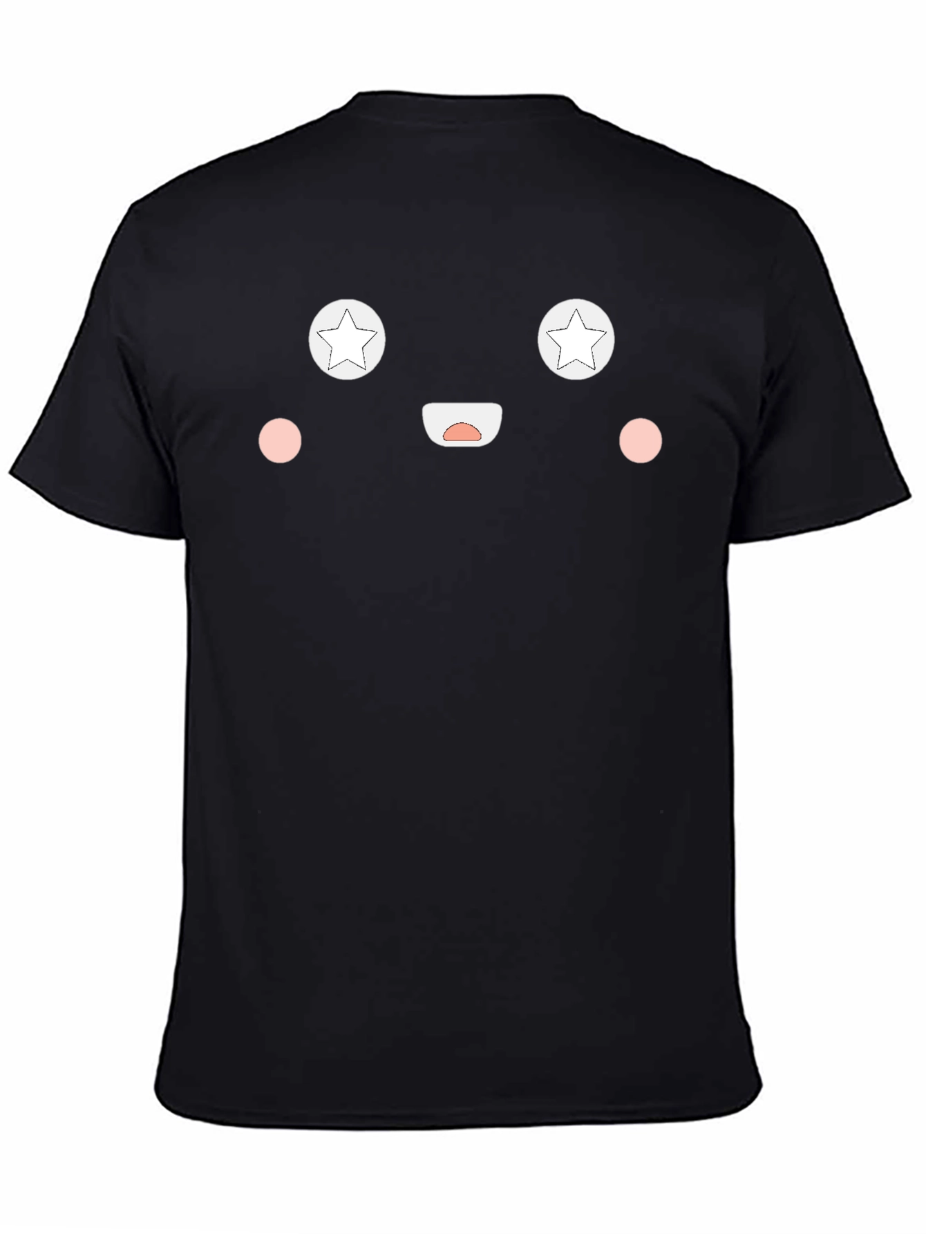 Black Fun Face Black T-Shirt - Star Eyes, Cute Smile view 4